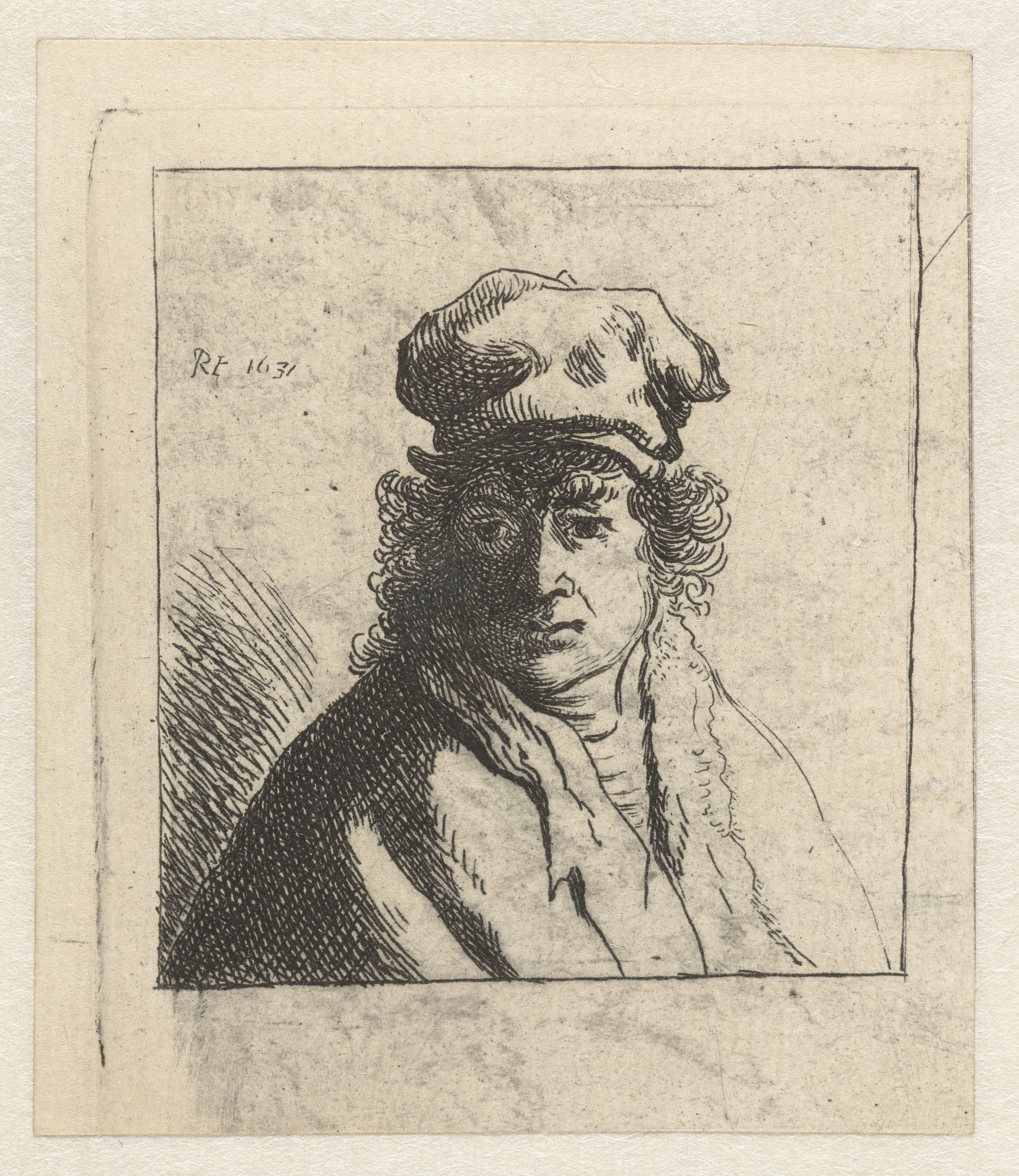 Young man in cap: bust