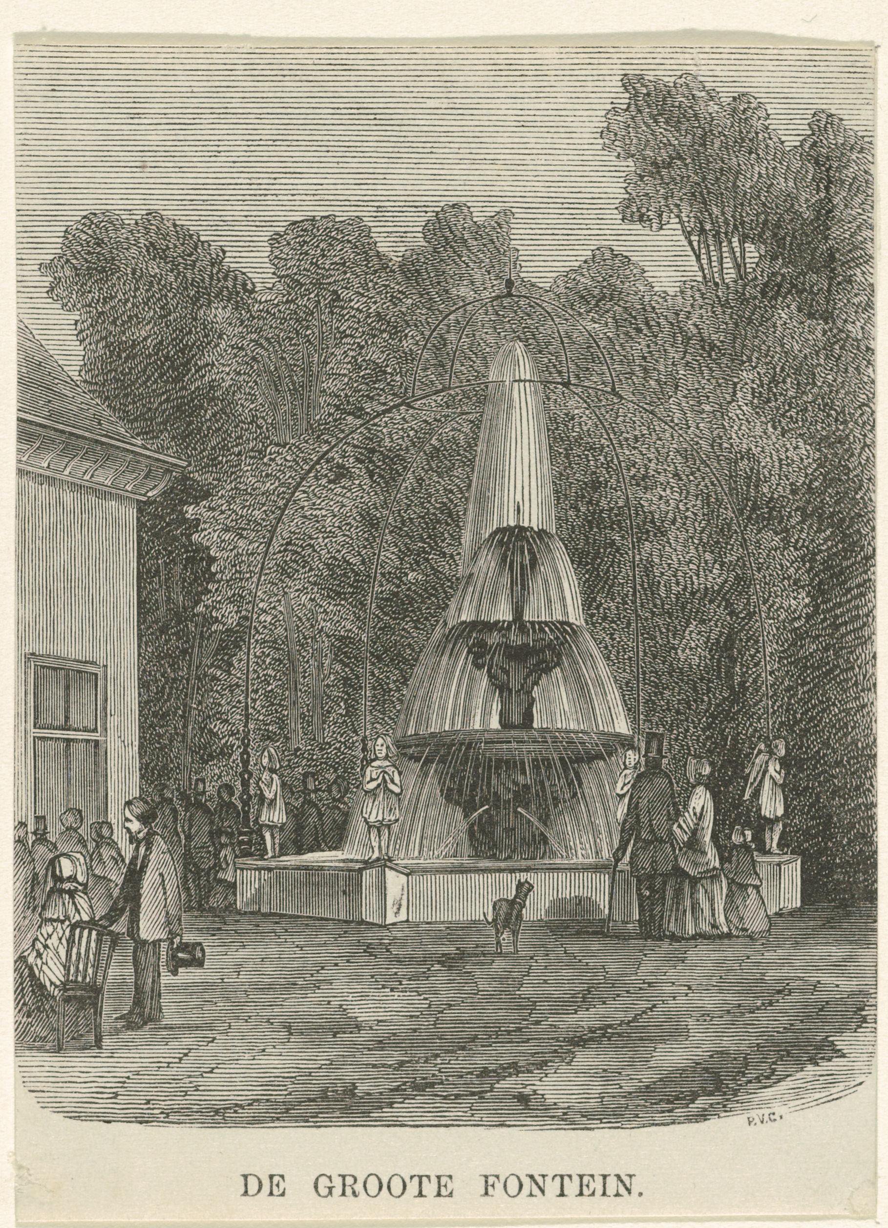 Grote fontein van de Franse tuin in het Park aan de Plantage Parklaan te Amsterdam
