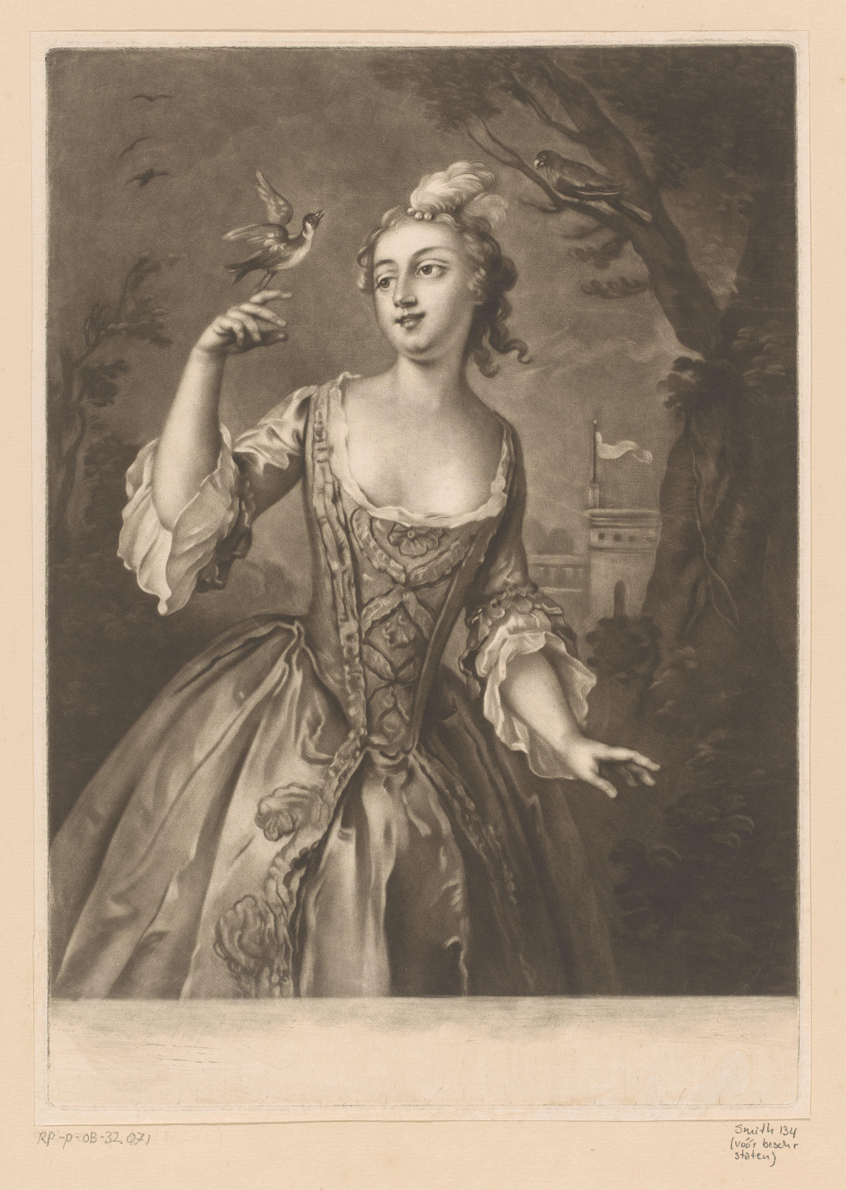 Jonge vrouw met zangvogels