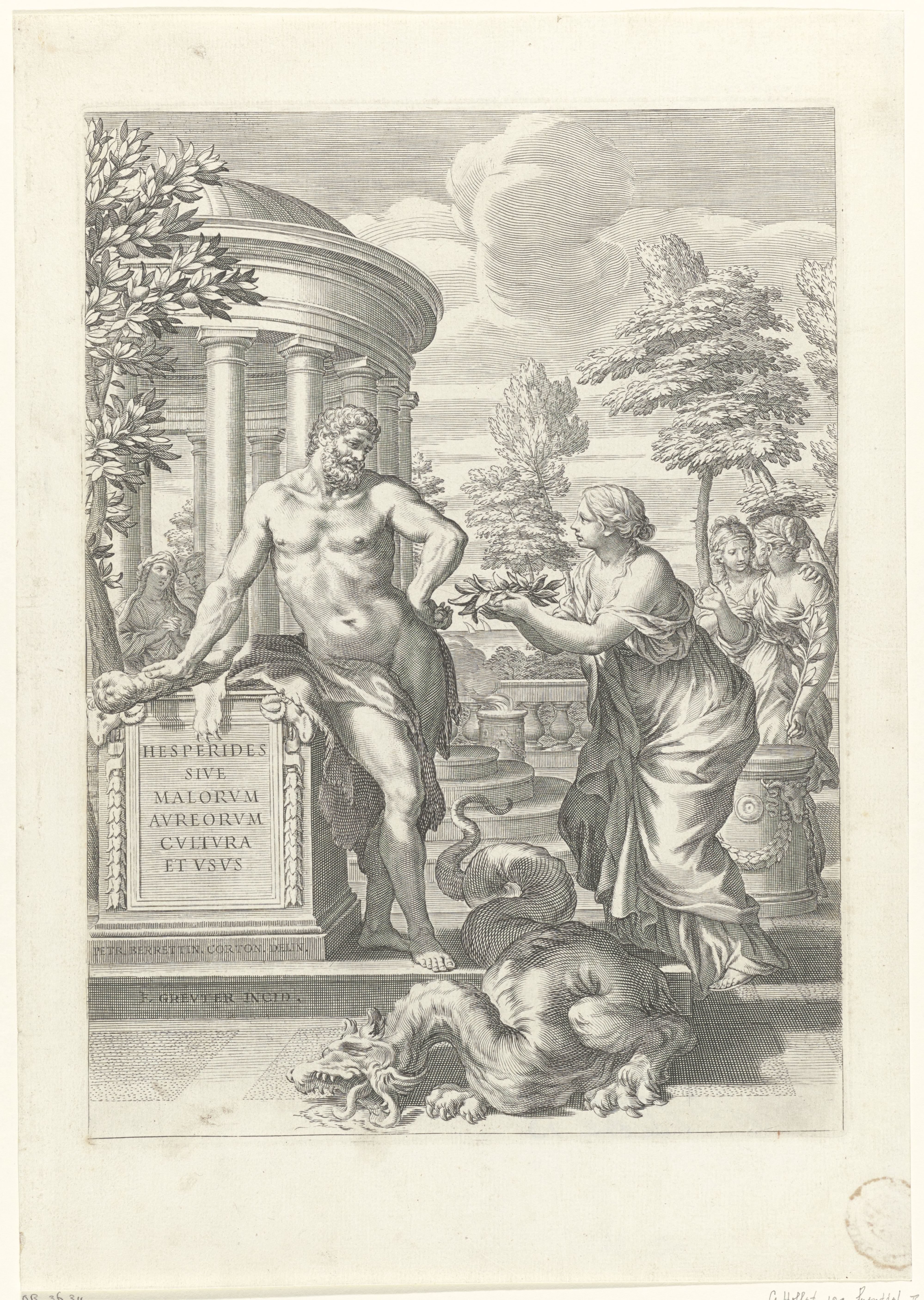 Titelprent met Hercules na het verslaan van de Hydra van Lerna
