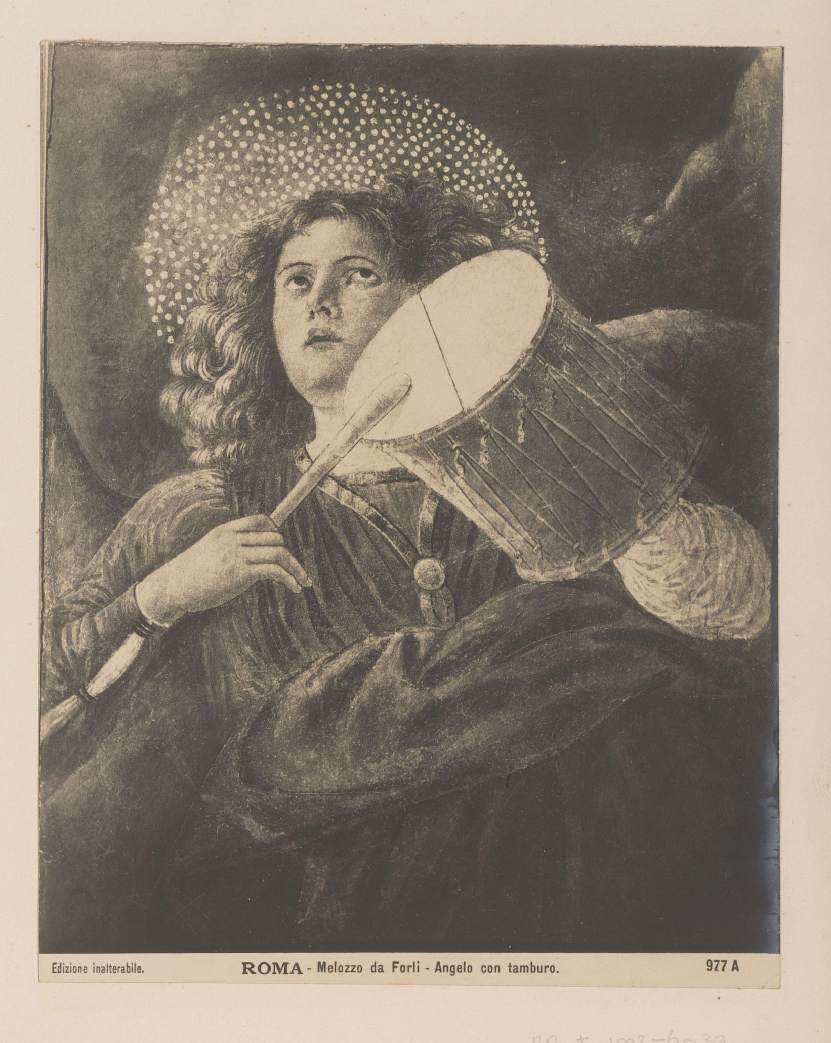 Fotoreproductie van fresco Engel met trom door Melozzo da Forli, Vaticaan