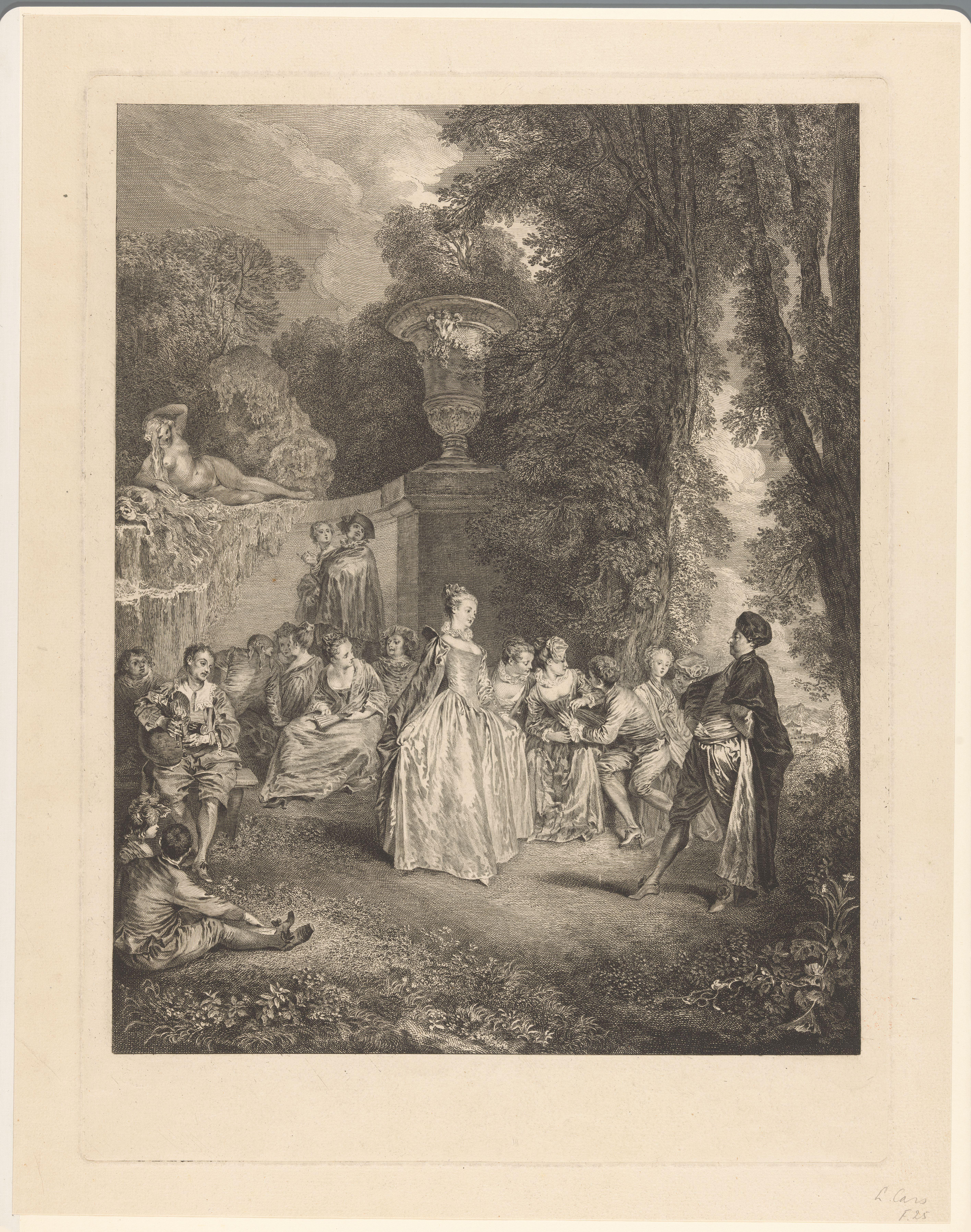 Galant gezelschap in een tuin