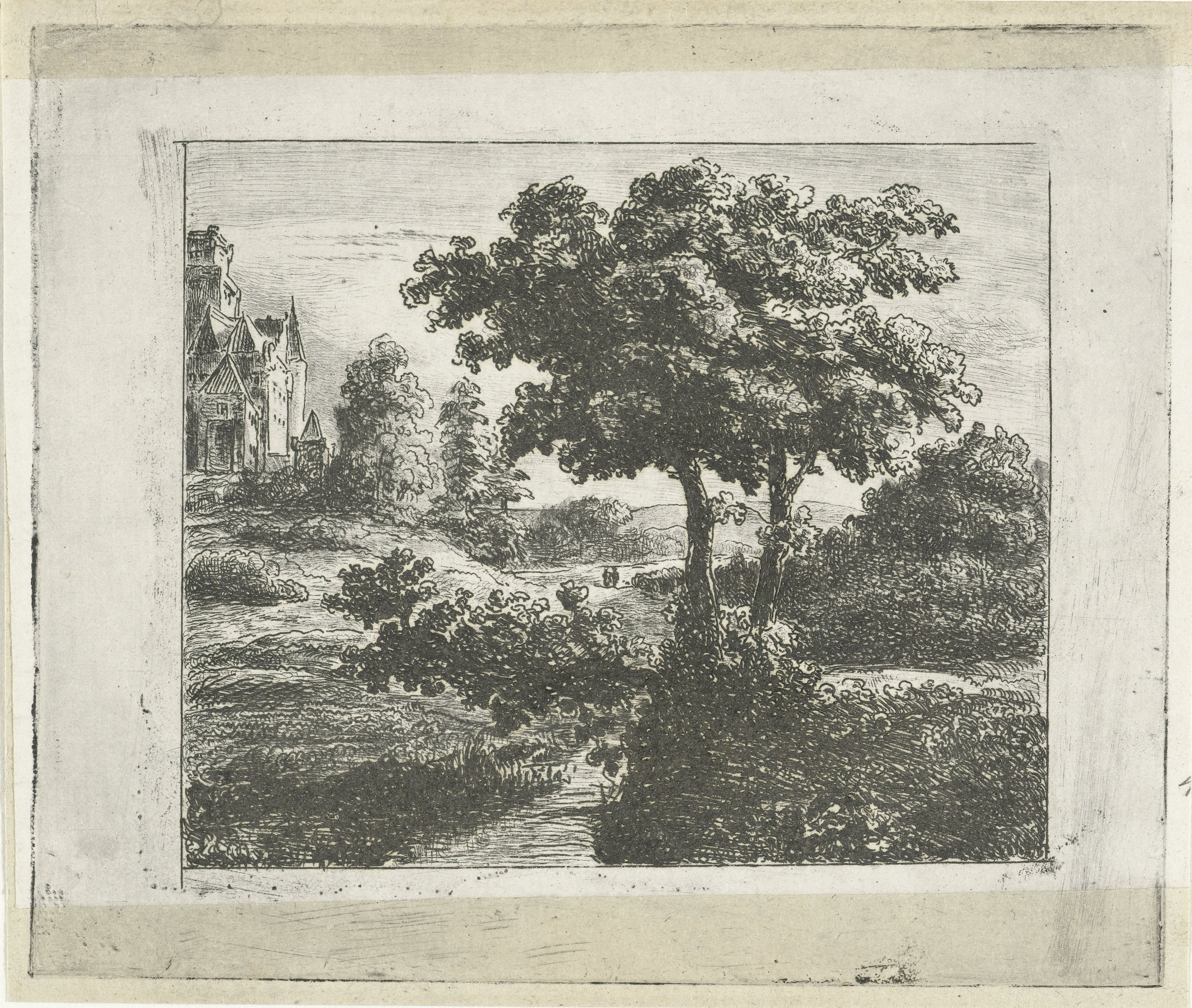 Landschap met kerk op een heuvel