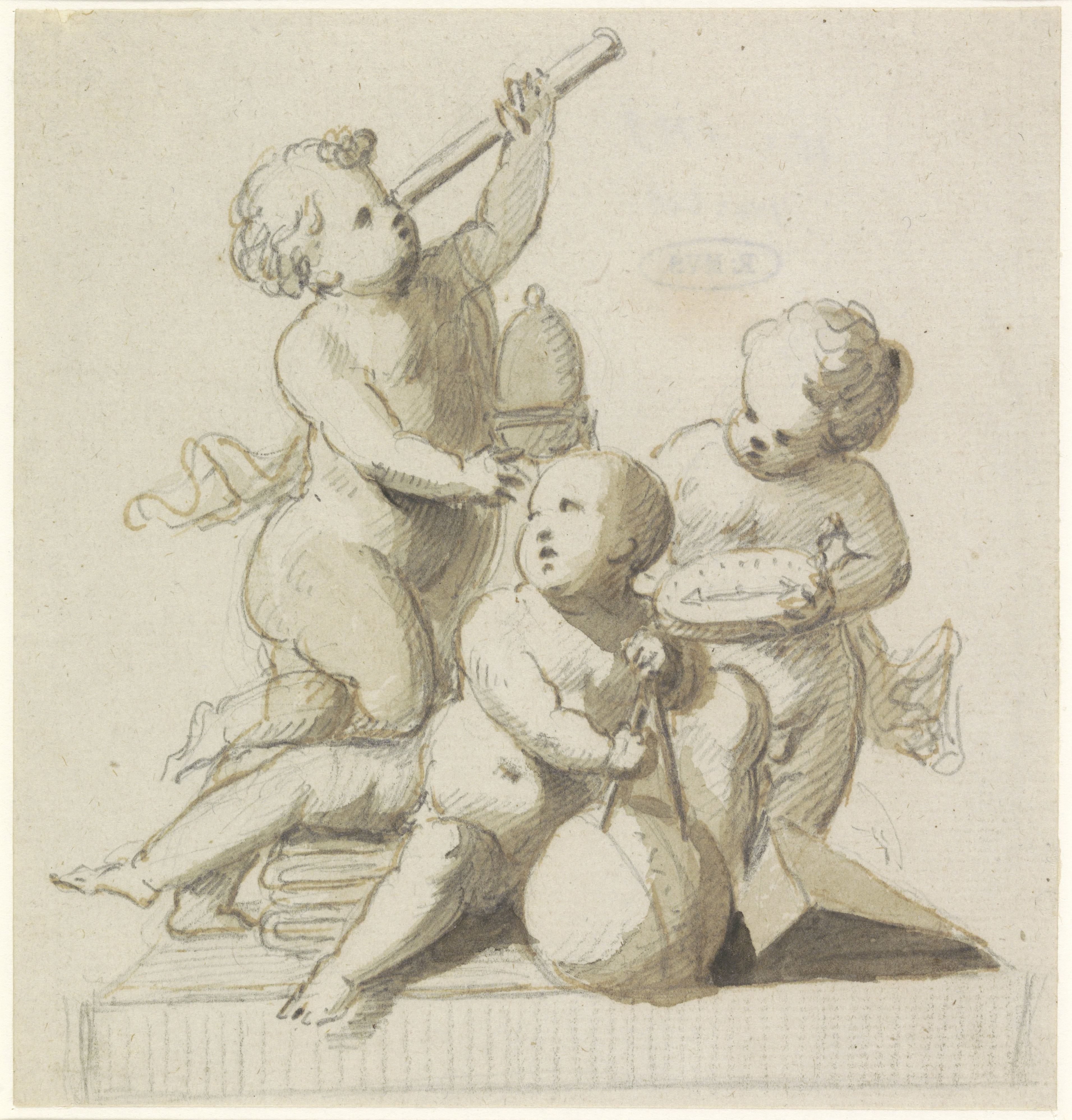 Decoratief ontwerp van putti met astronomische instrumenten
