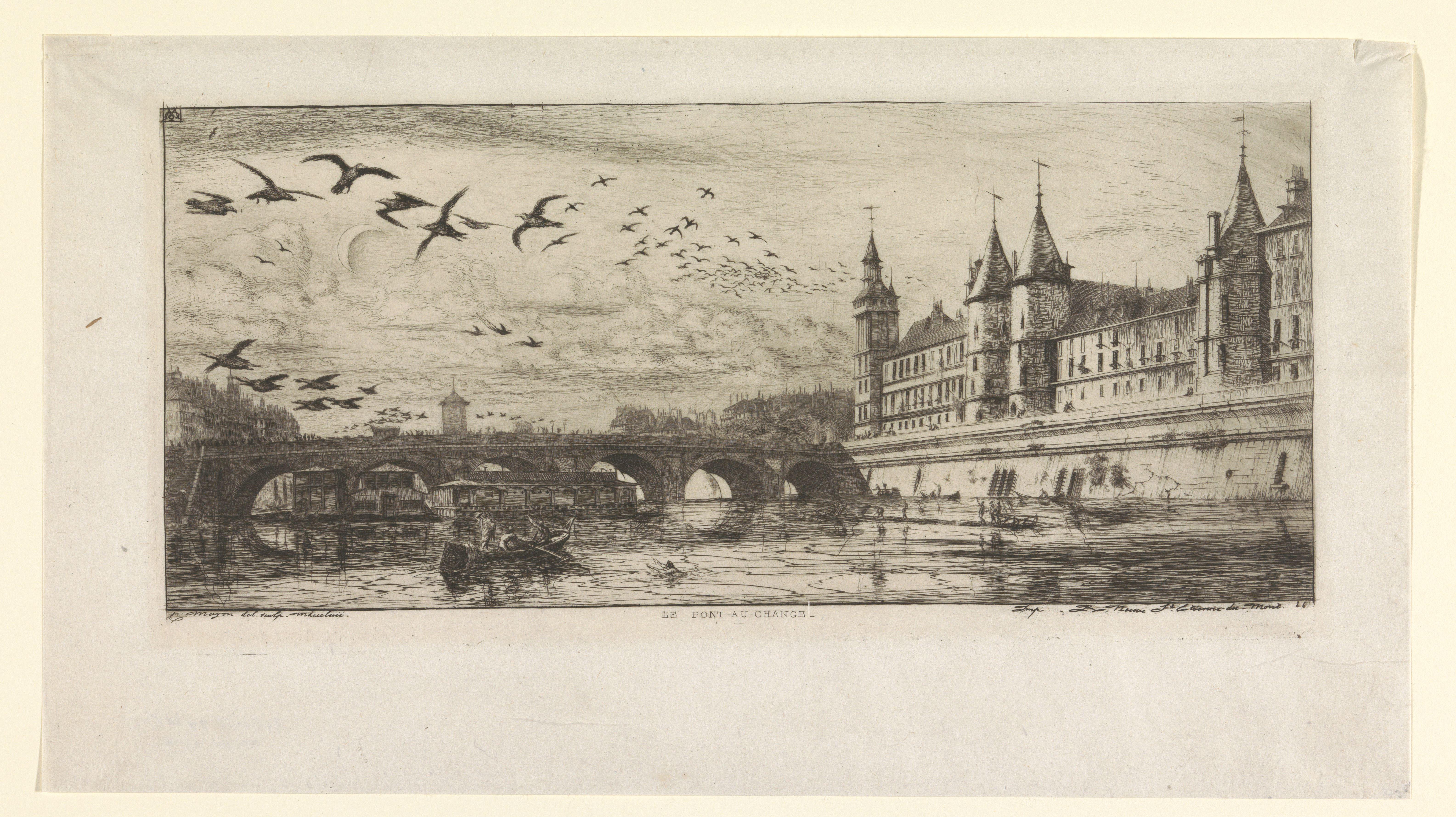 Stadsgezicht met Seine en Pont-au-Change in Parijs
