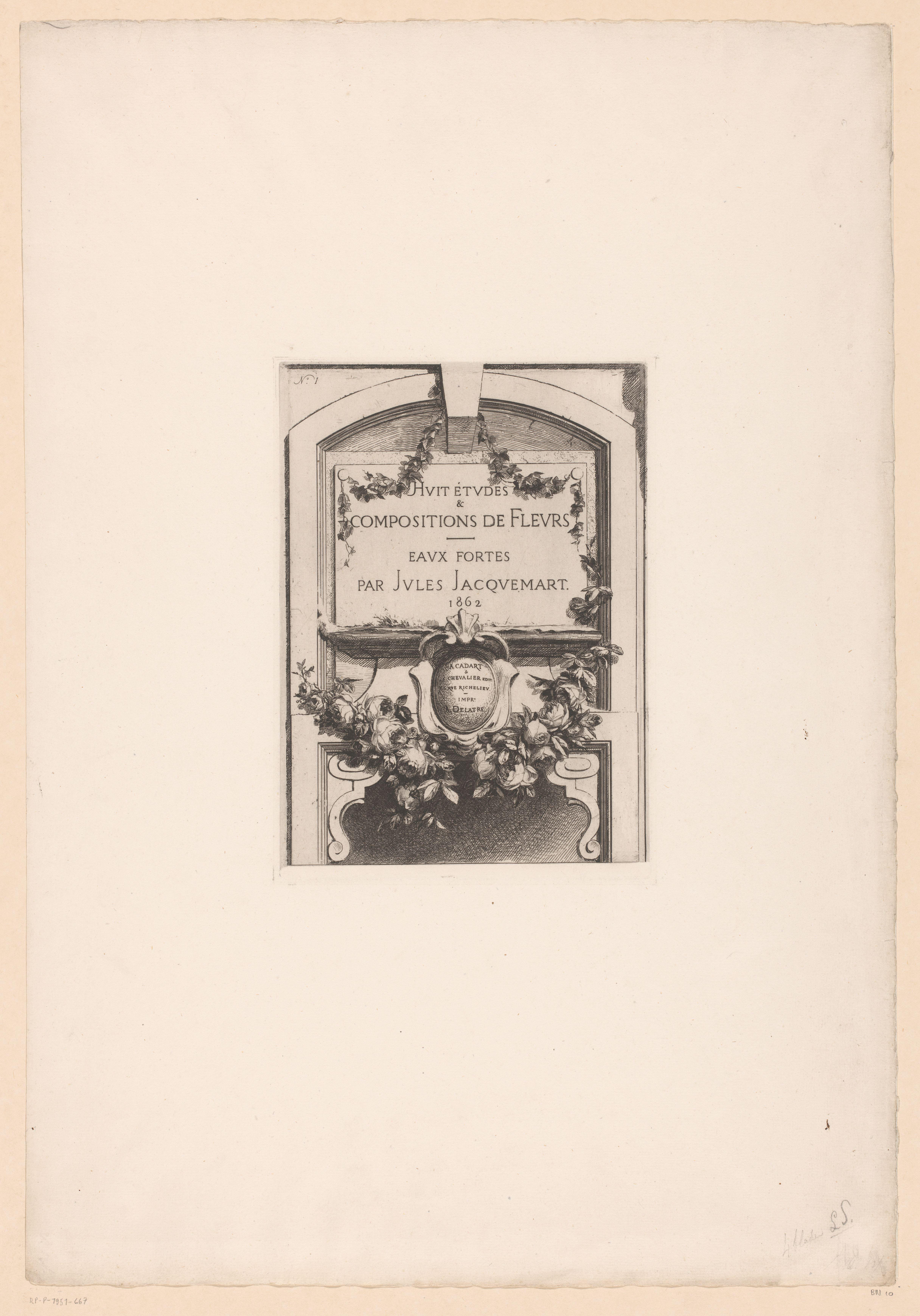 Titelprent met pioenrozen tegen een wand