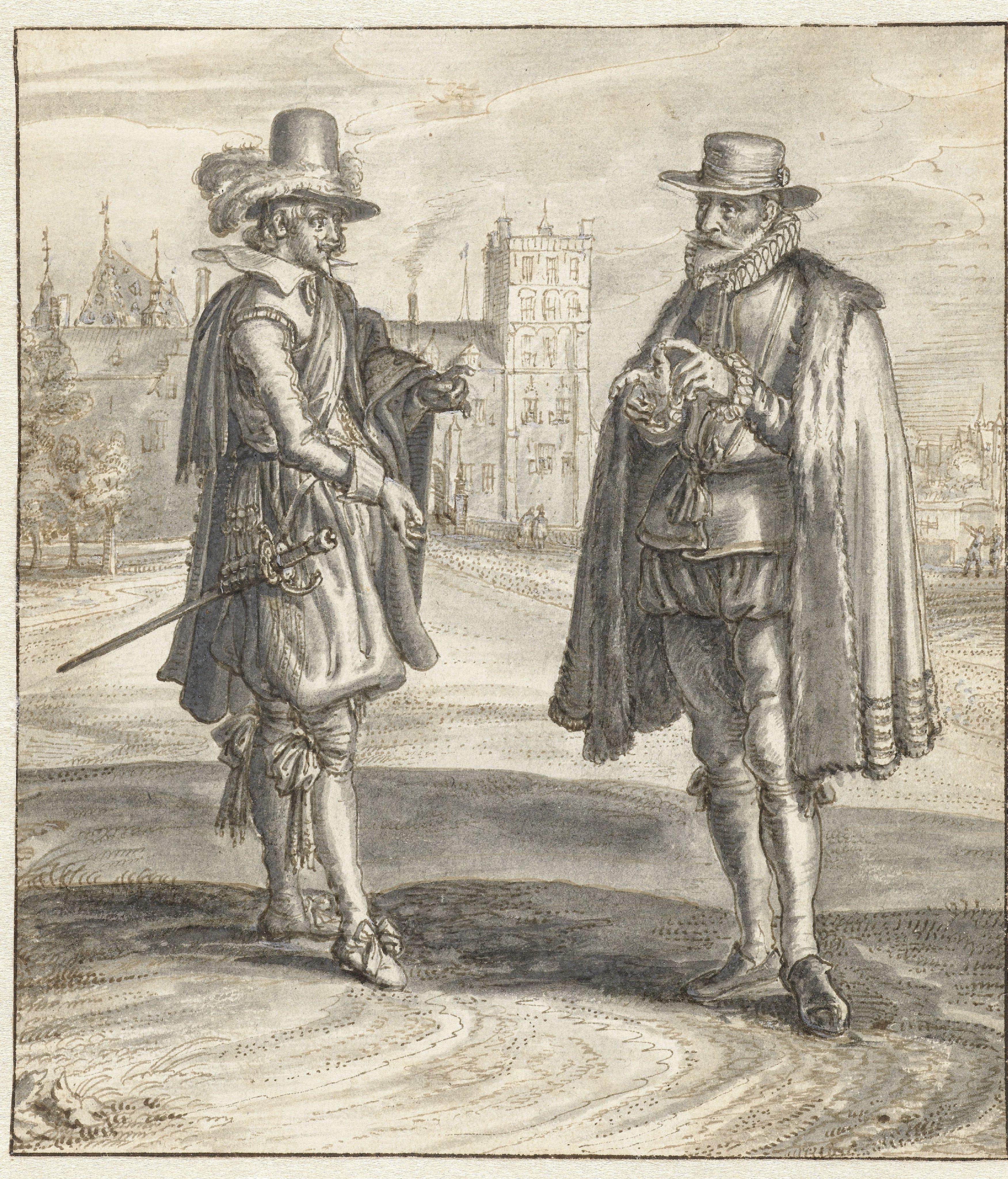 Two Men Conversing on the Buitenhof, with the Stadholder’s Quarters and the Ridderzaal in the Background