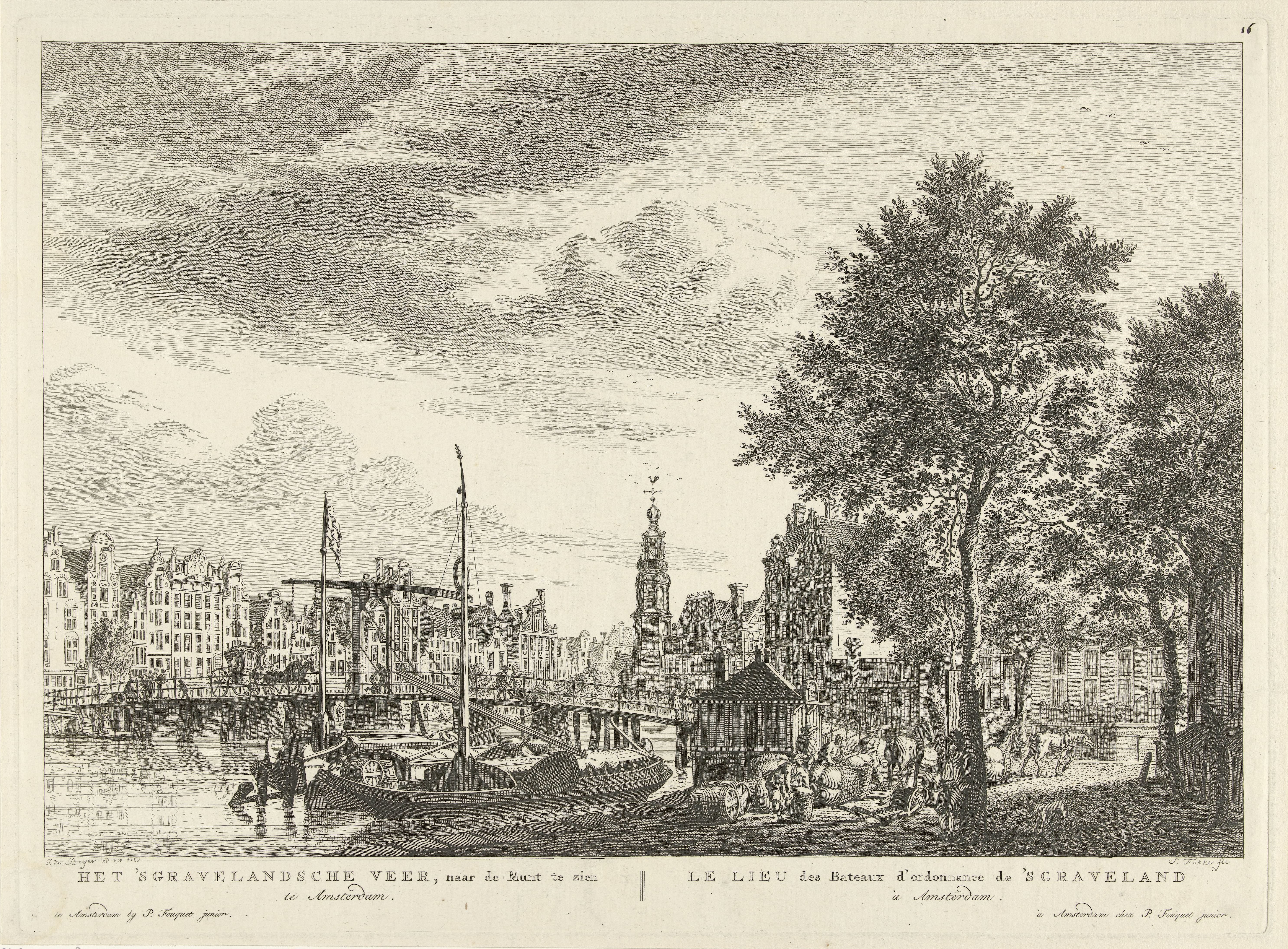 Gezicht op de Munttoren te Amsterdam, gezien vanaf het 's-Gravelandseveer