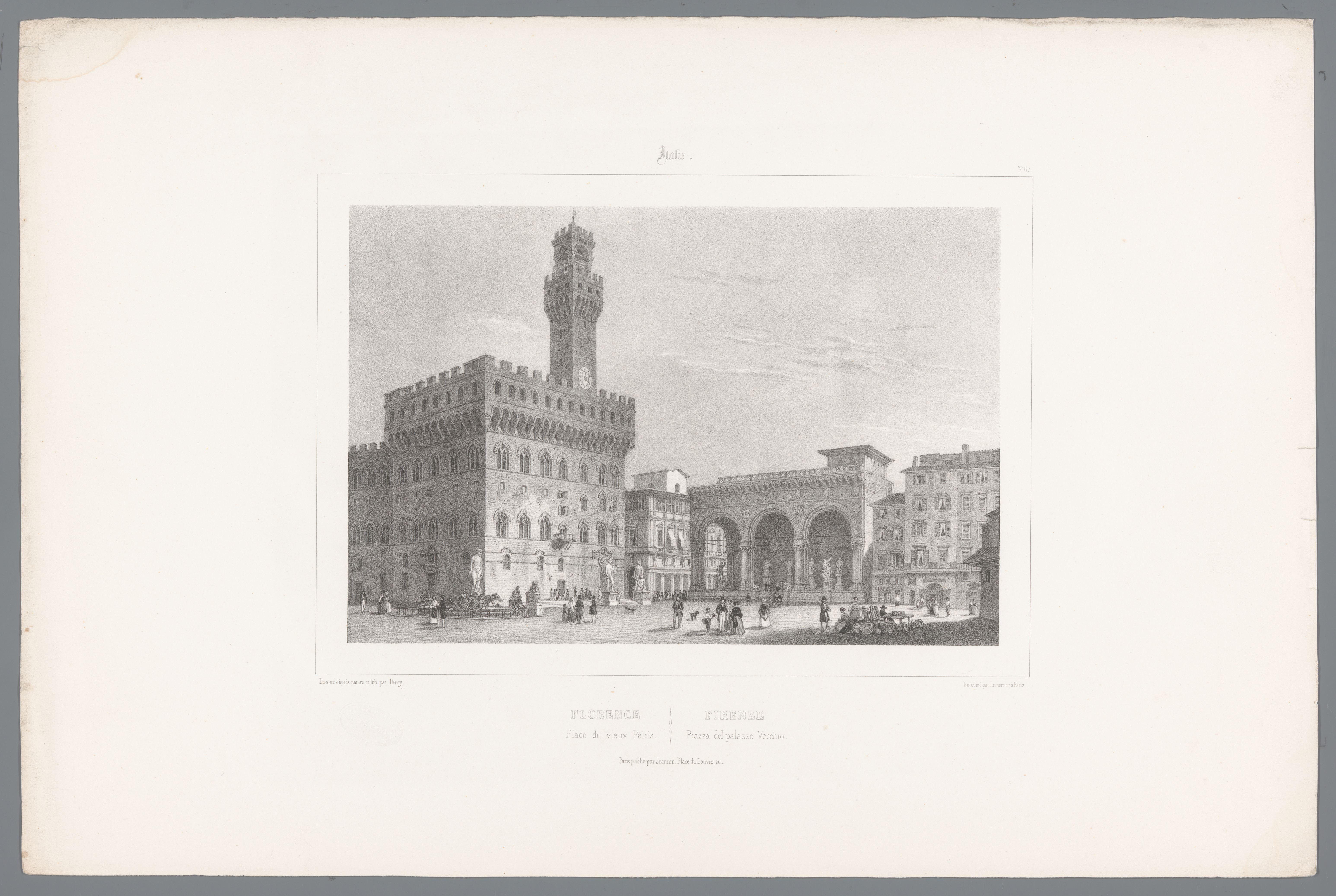 Zicht op het Palazzo Vecchio en de Loggia dei Lanzi te Florence