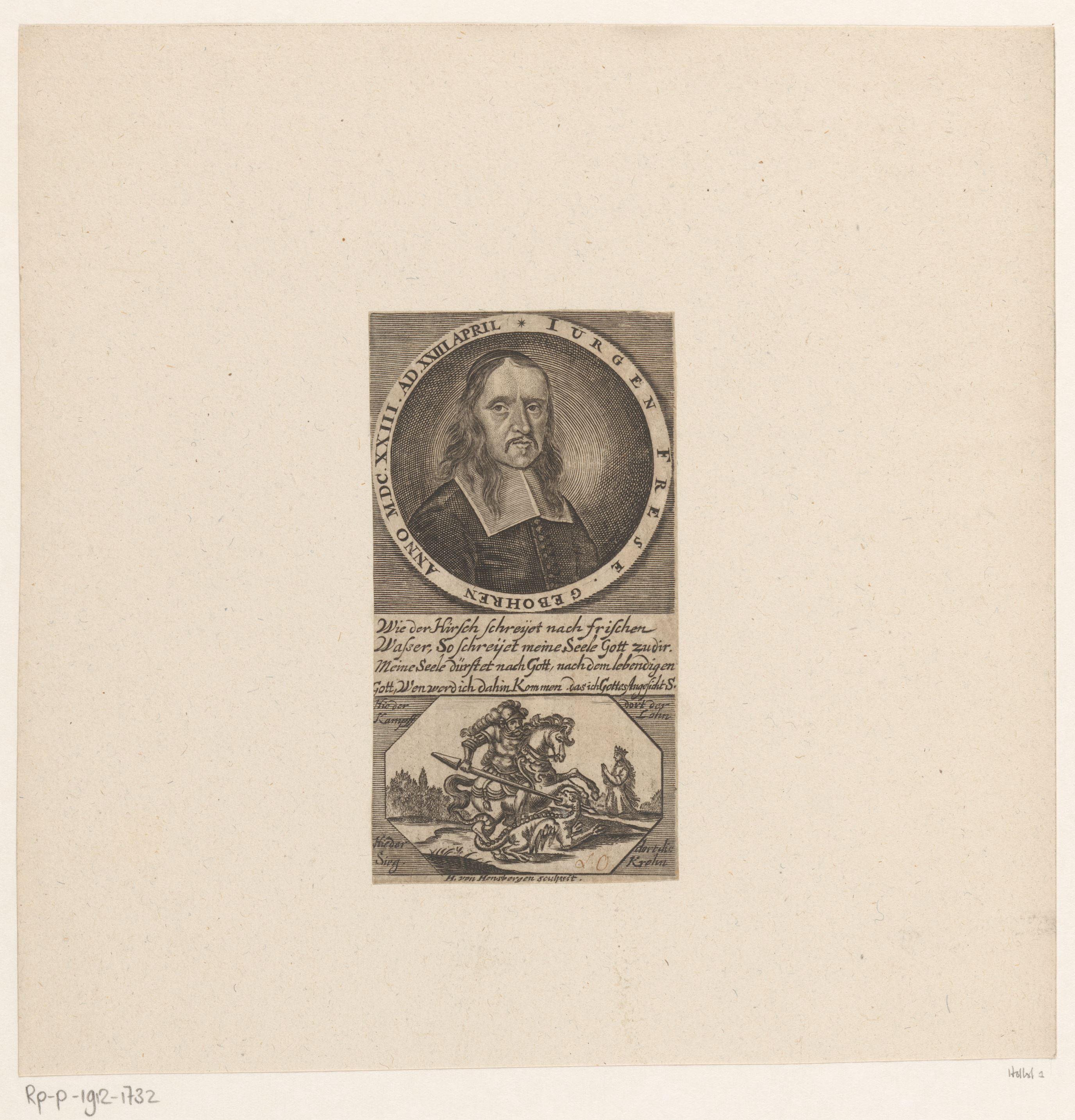 Portret van Jürgen Frese en een voorstelling van heilige Joris en de draak