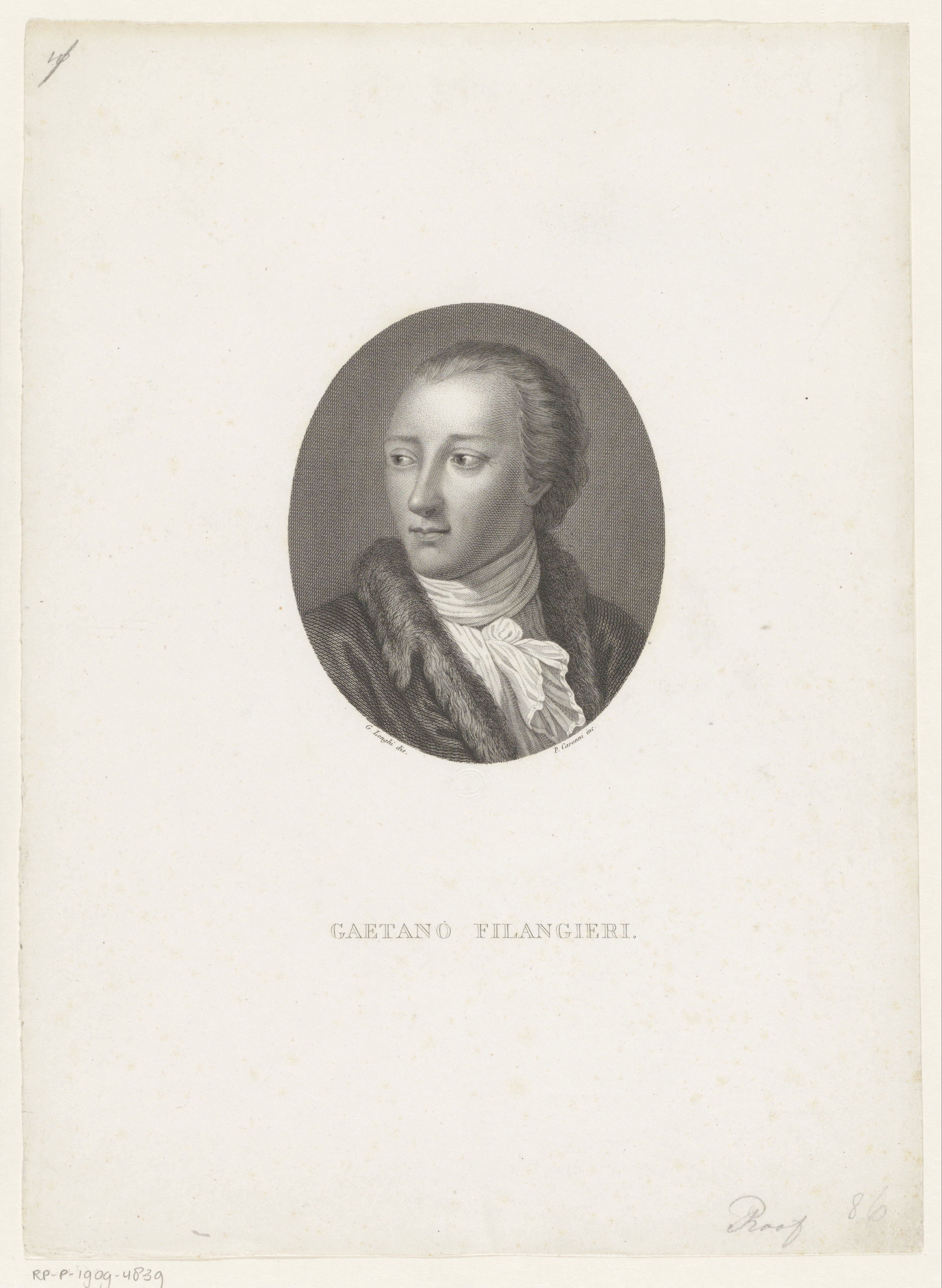 Portret van jurist en filosoof Gaetano Filangieri