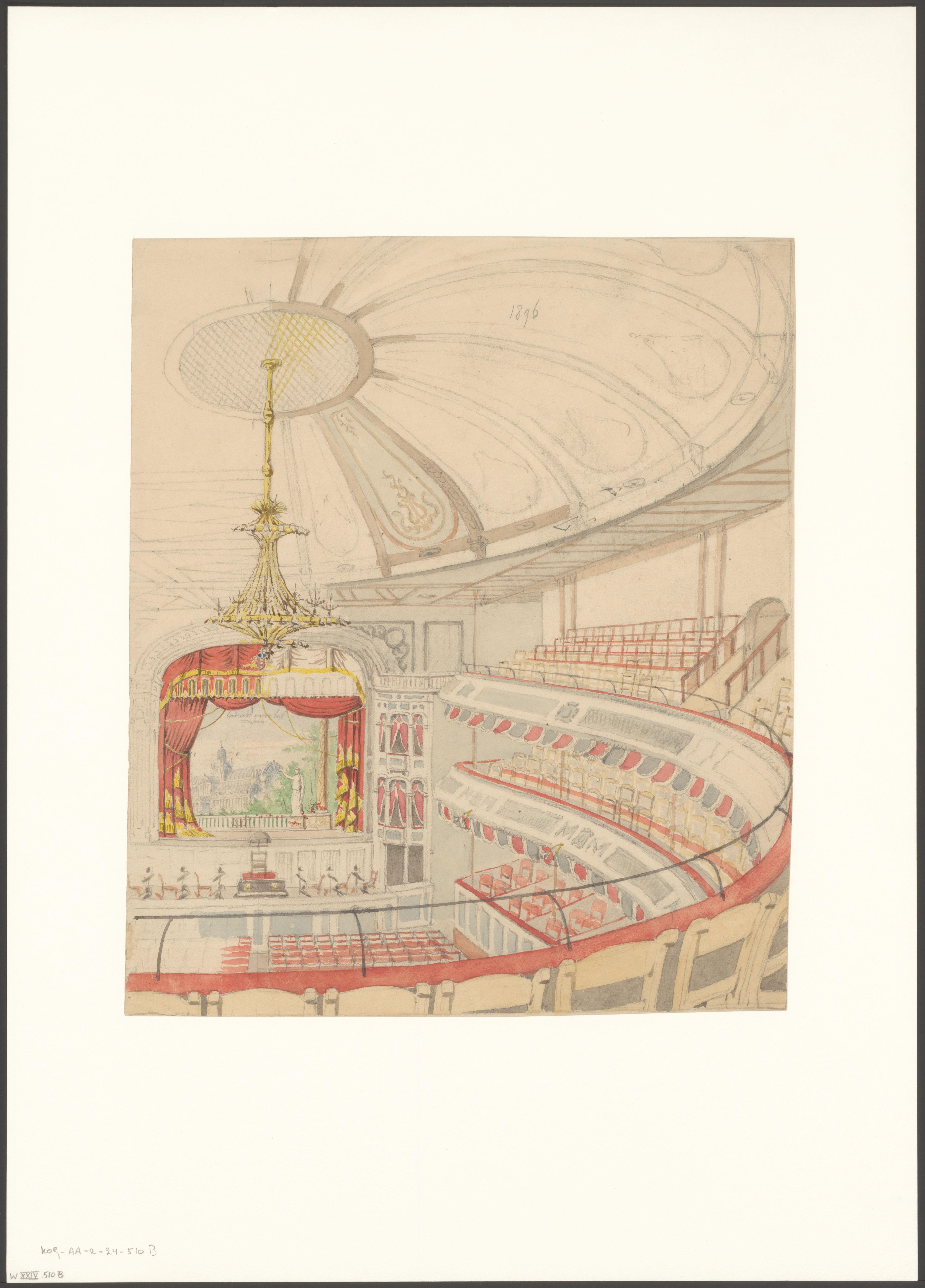 Interieur van de schouwburgzaal van het Paleis voor Volksvlijt