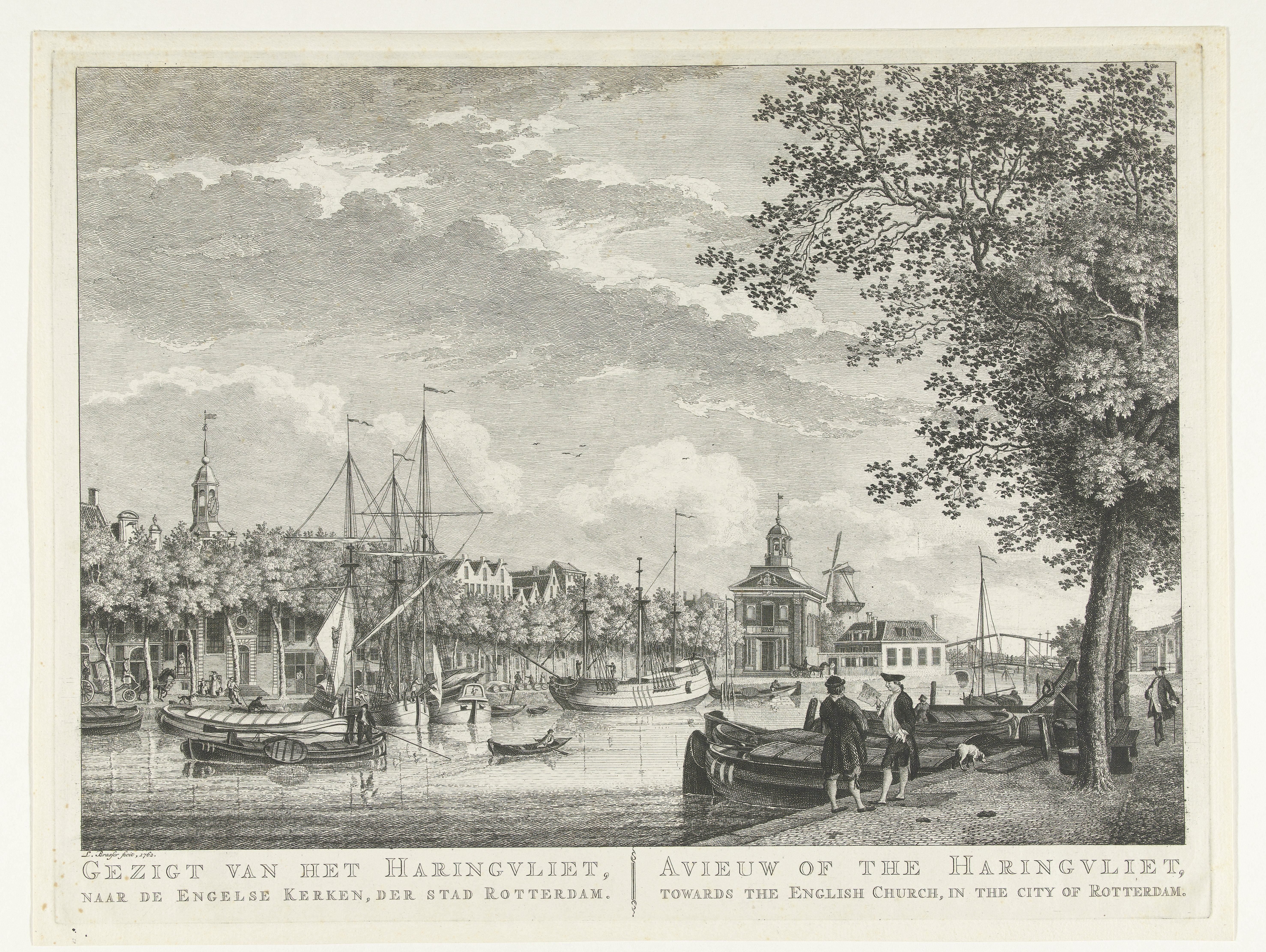 Gezicht vanaf het Haringvliet richting Engelse kerk te Rotterdam