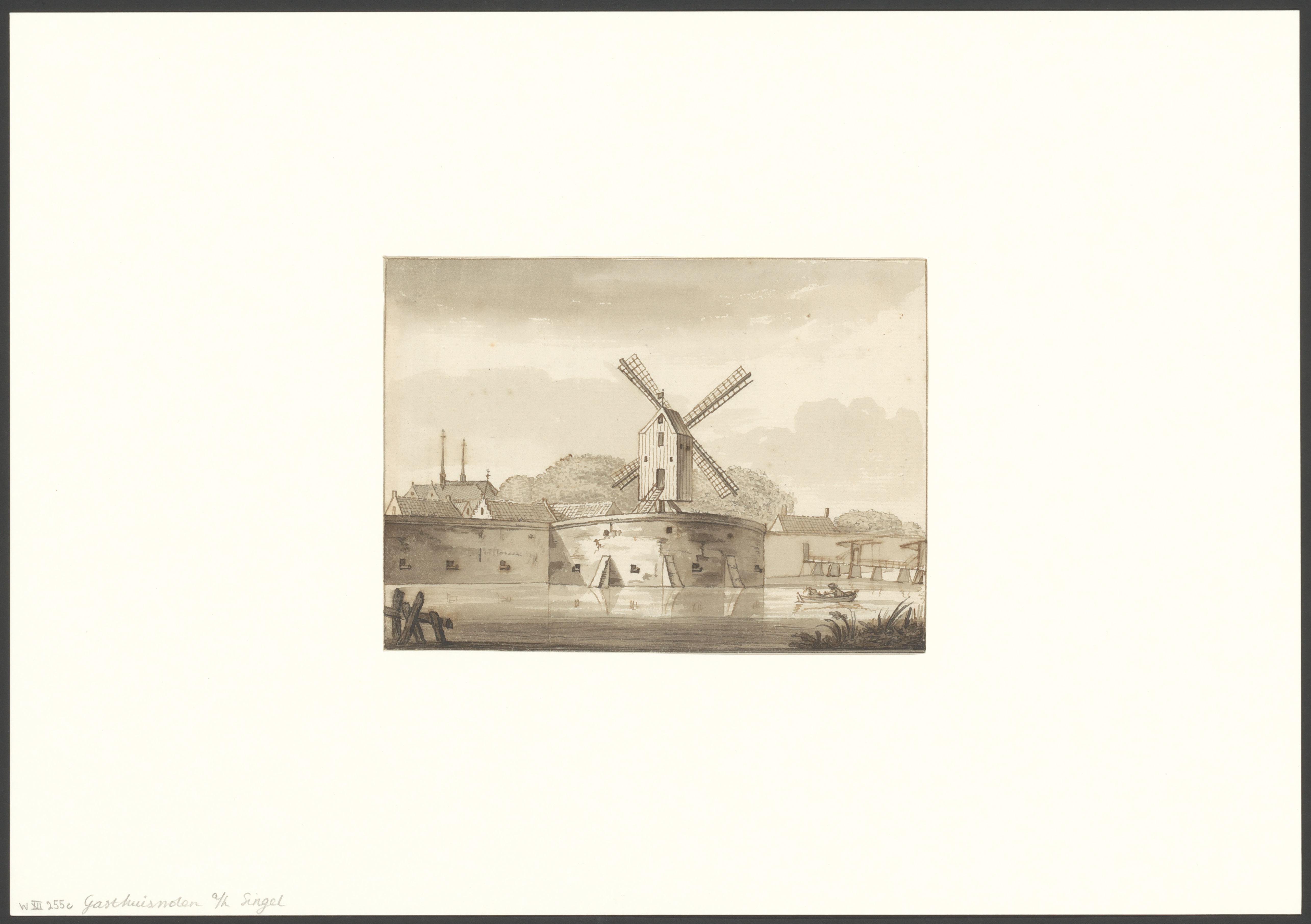 Gezicht op de Gasthuismolen bij het Singel