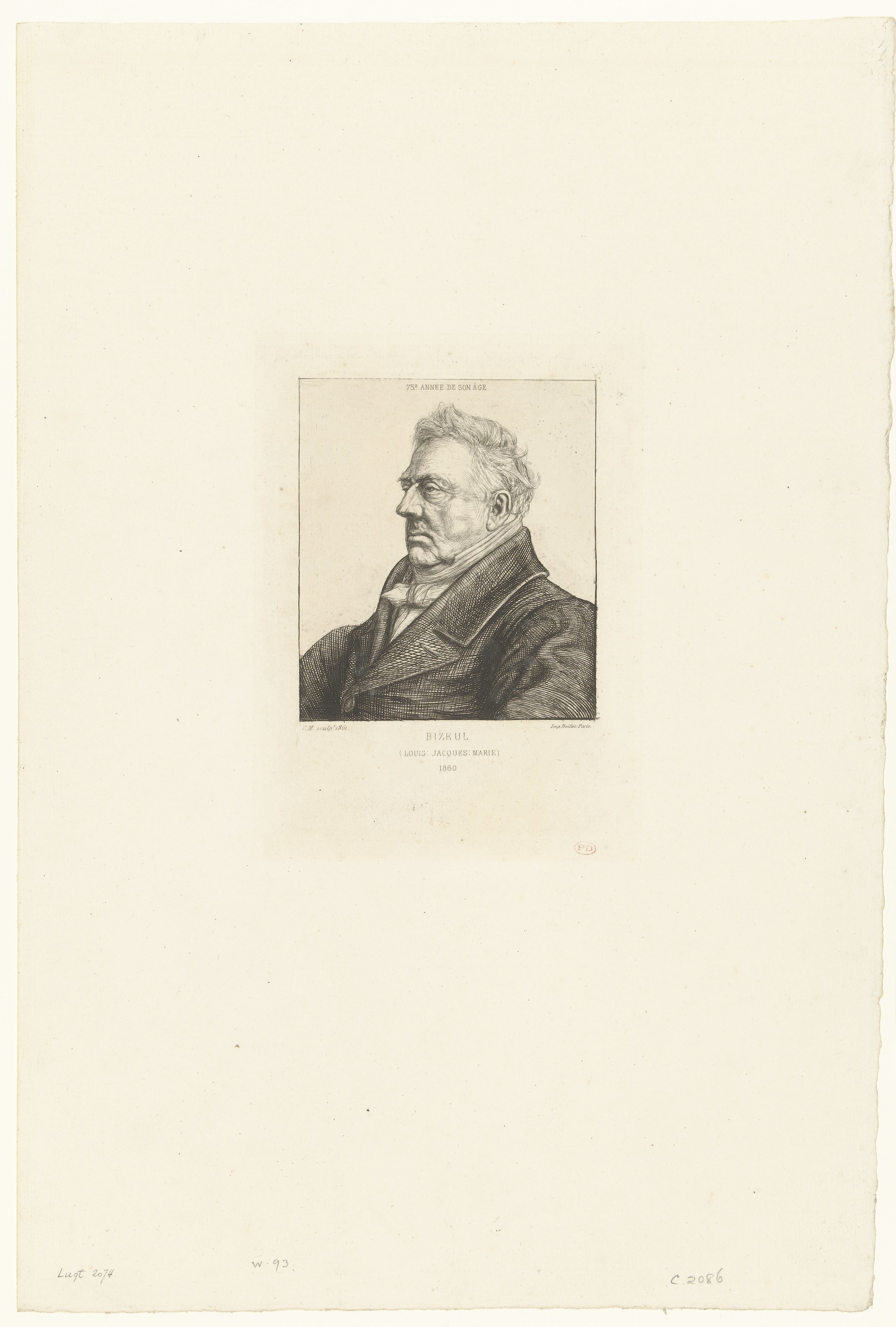 Portret van archeoloog Louis Jacques Marie Bizeul
