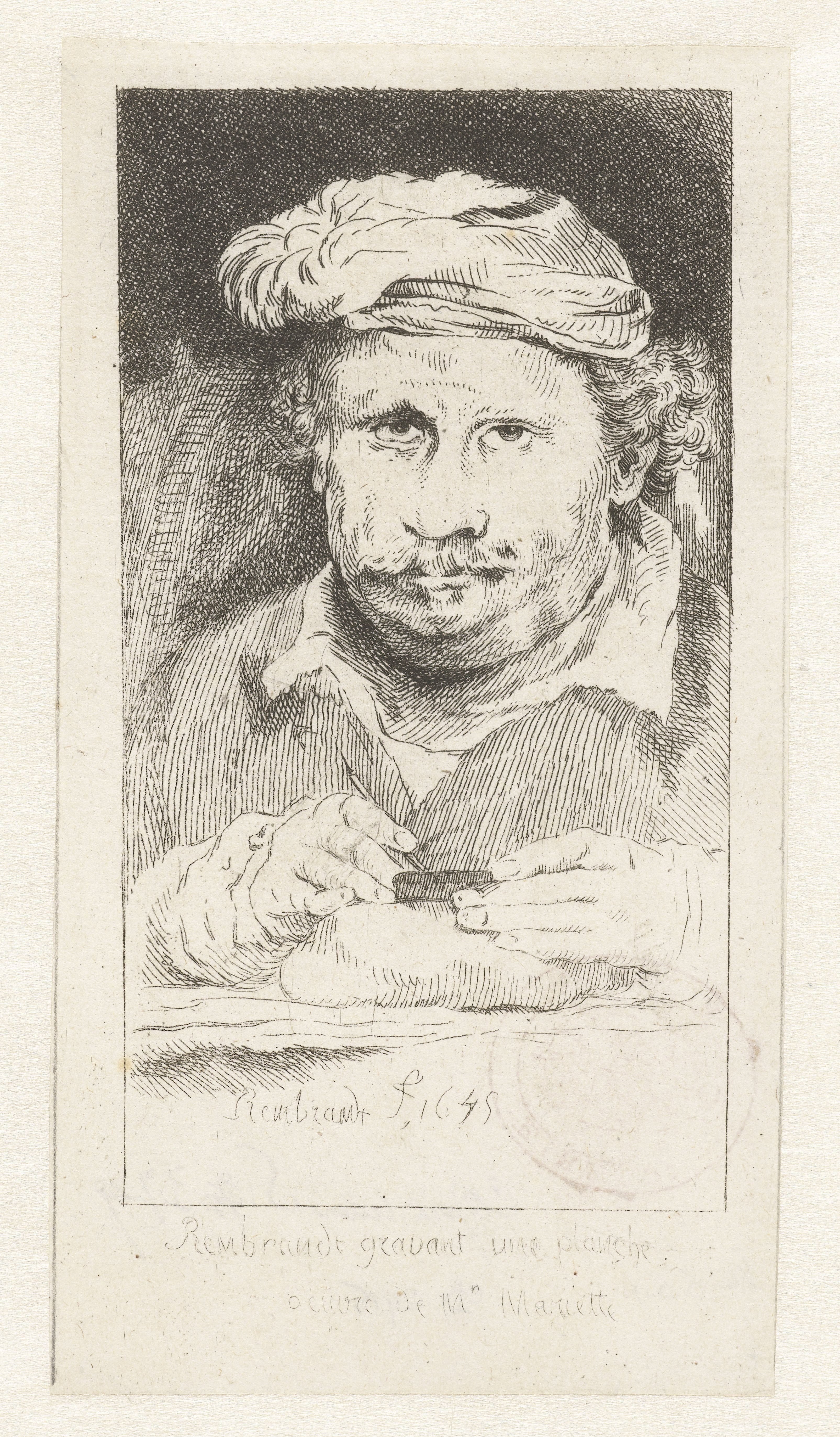 Self-portrait, drawing on an etching-plate