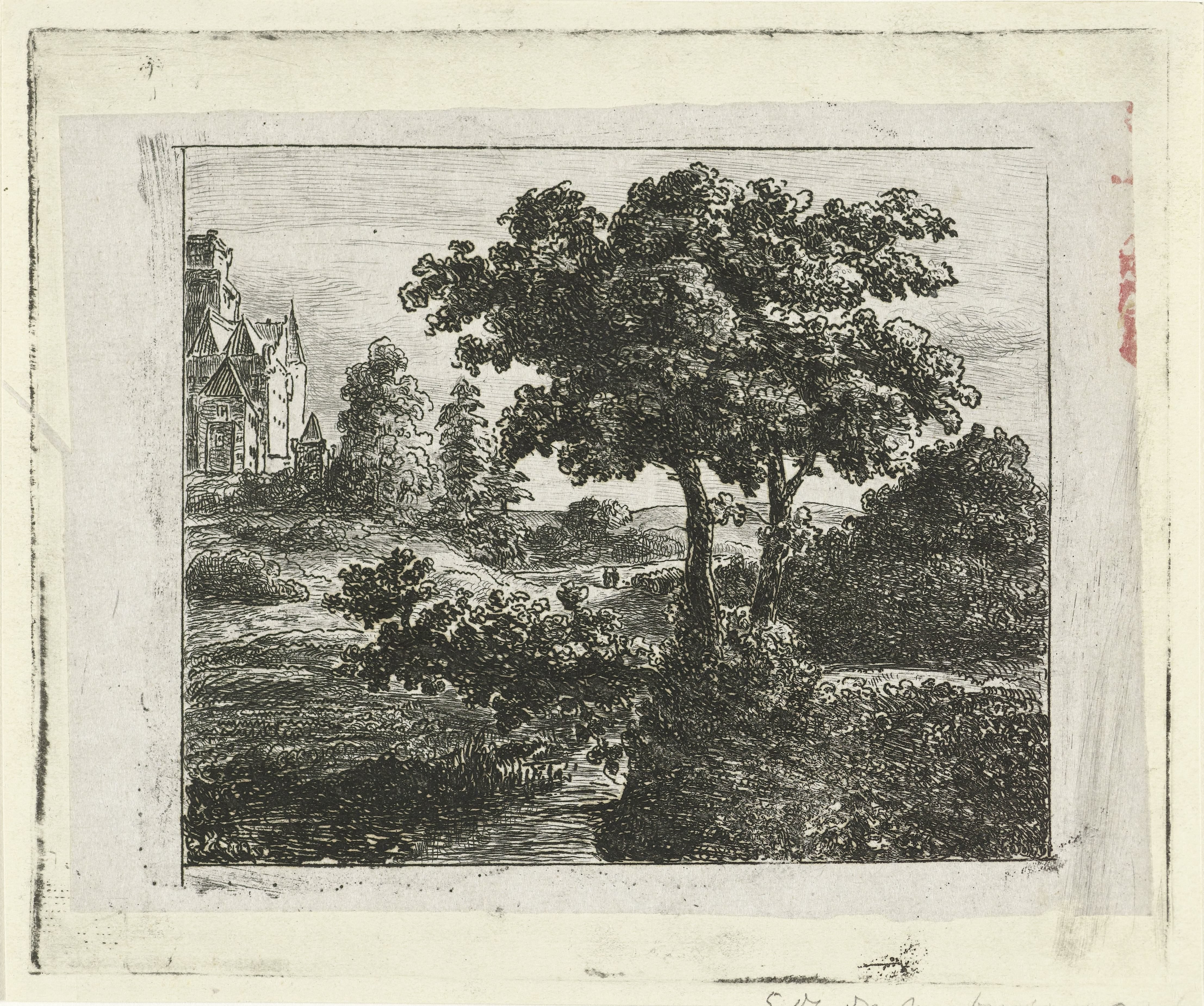 Landschap met kerk op een heuvel
