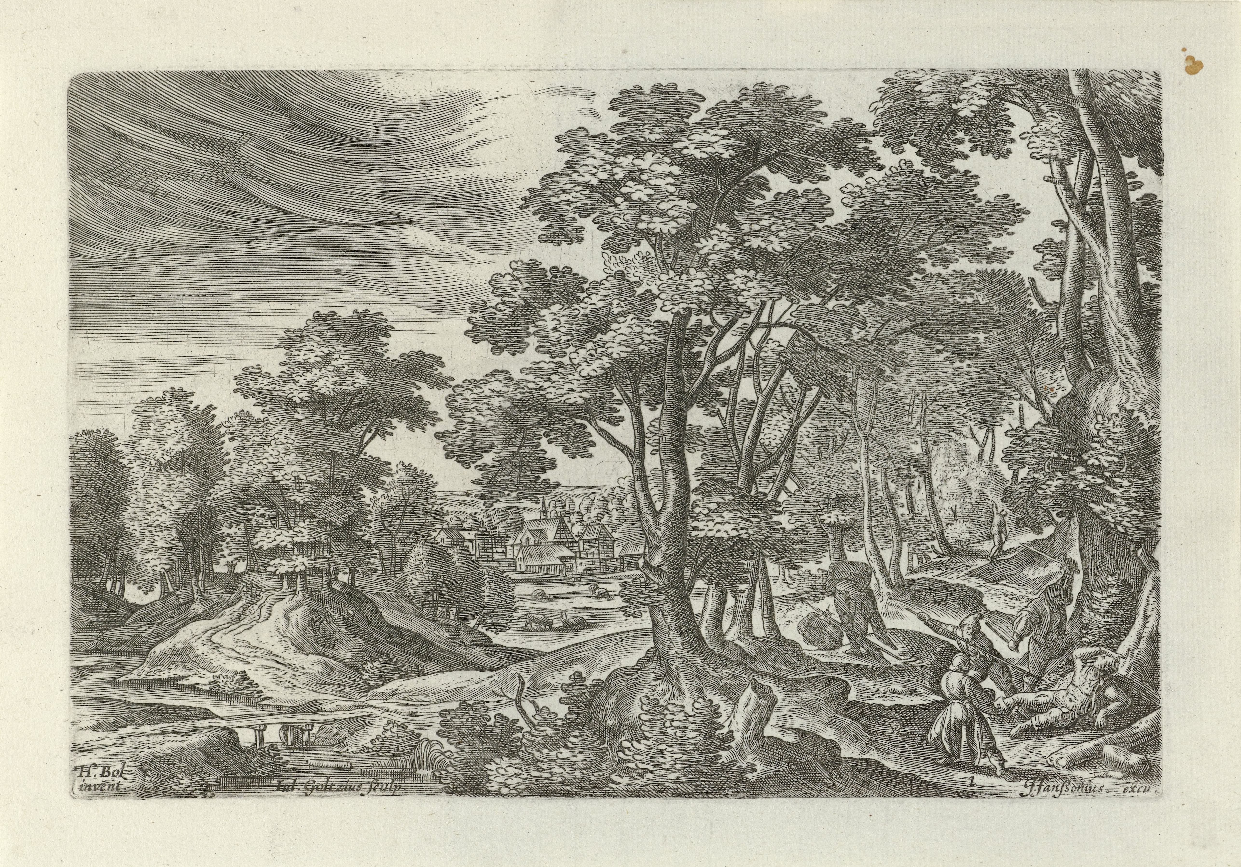 Landschap met overval op de reiziger
