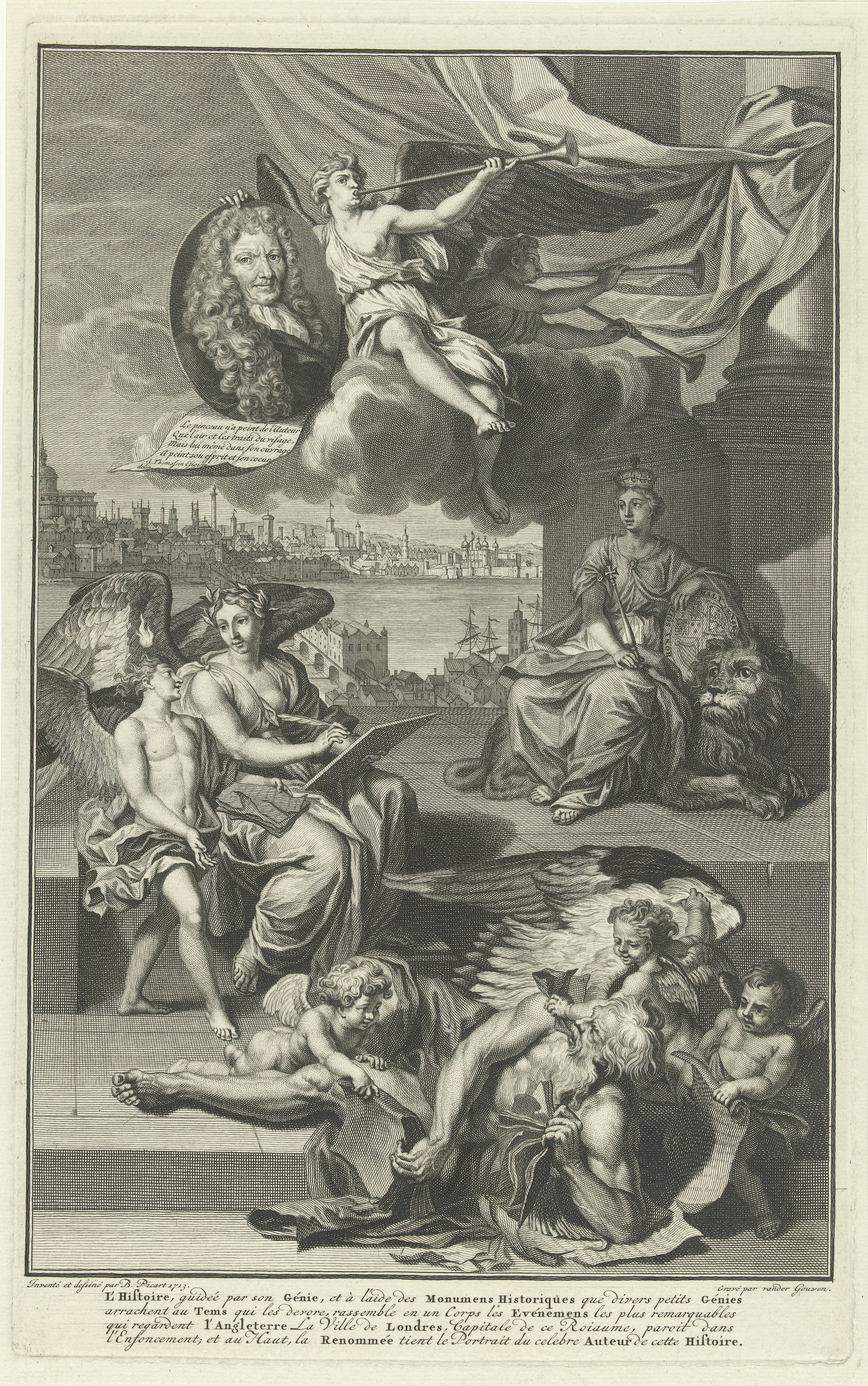 Allegorie op de geschiedenis van Groot-Brittannië met het portret van Isaac de Larrey