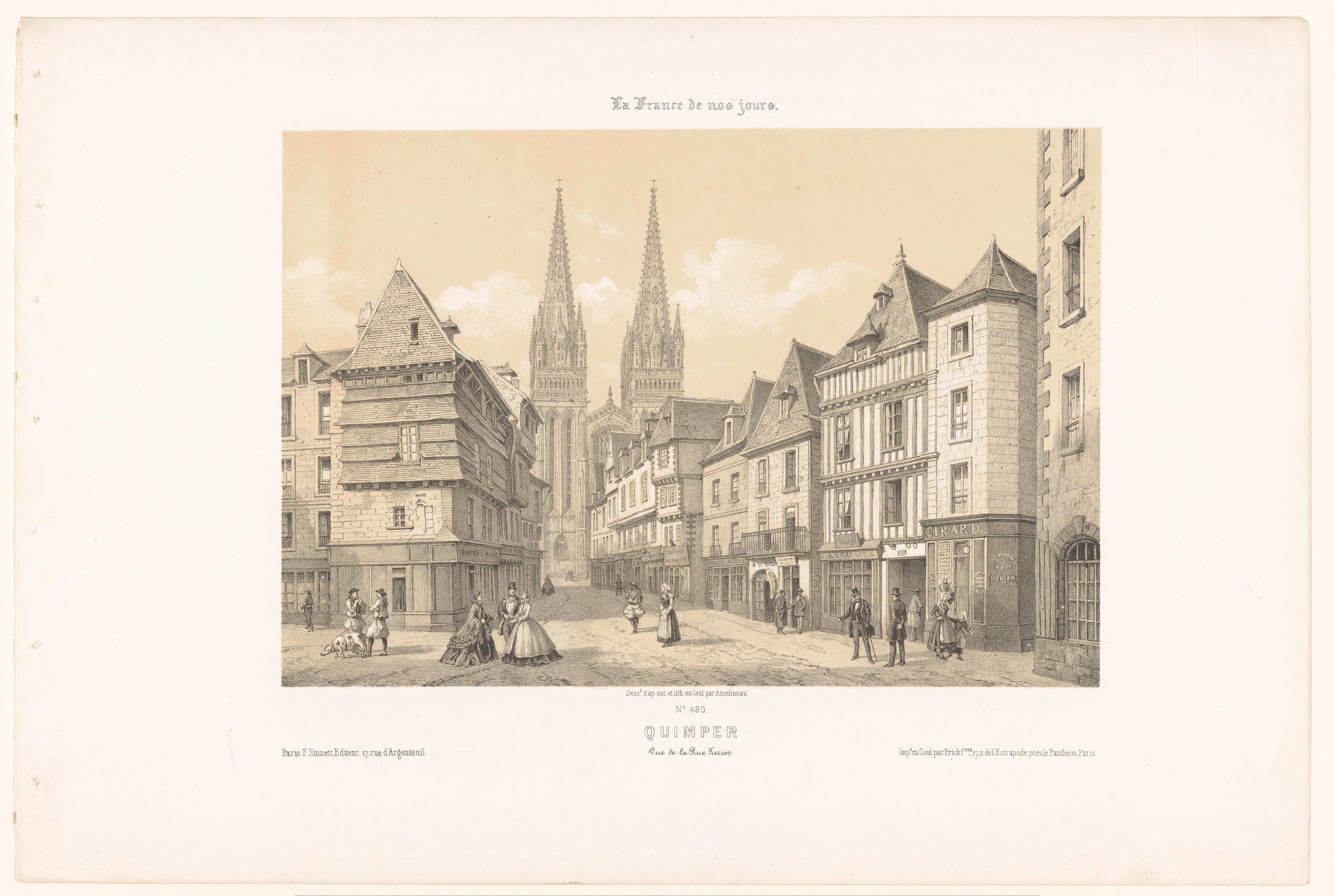 Zicht op de Rue Kéréon en de kathedraal in Quimper