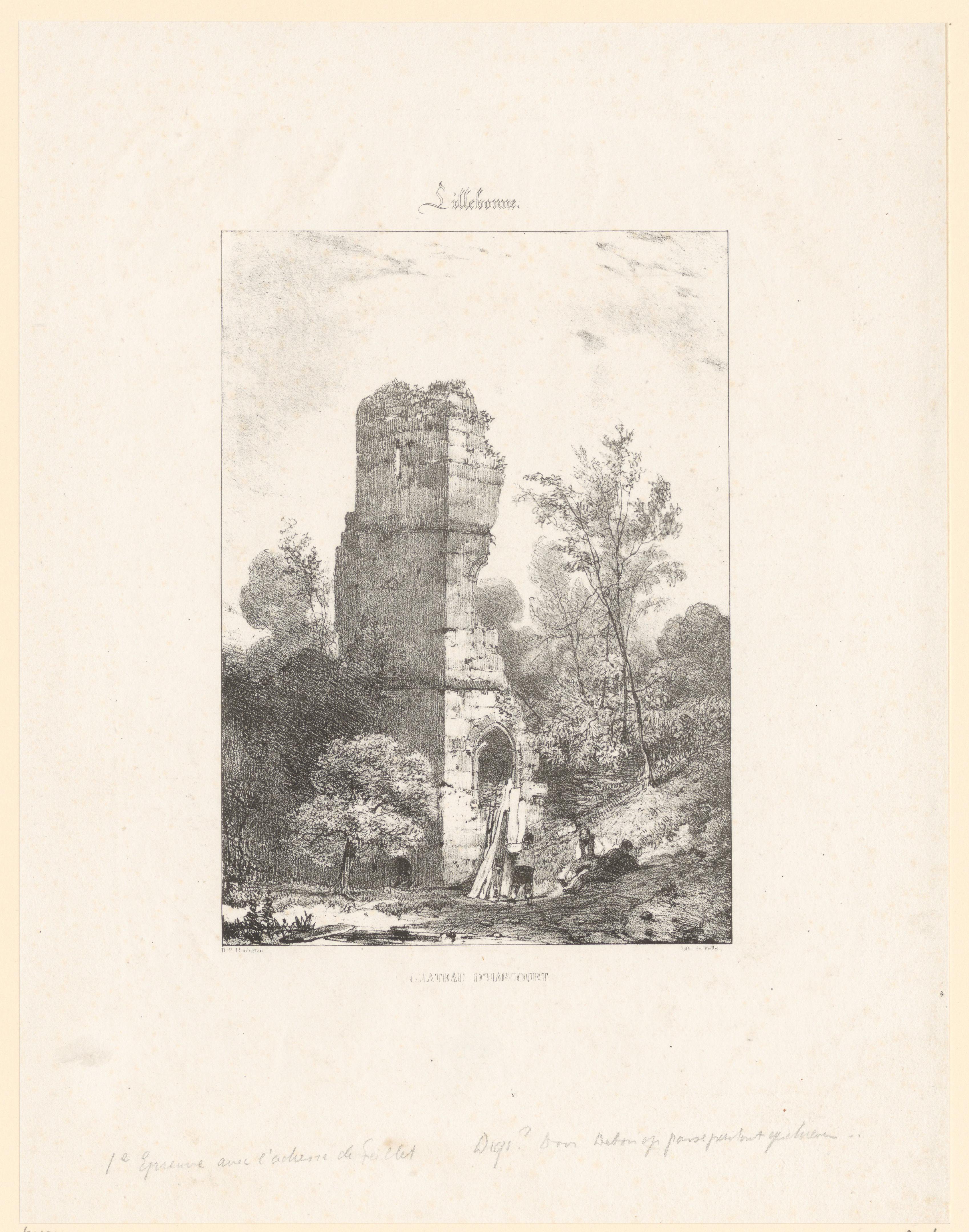 Gezicht op de ruïne van Château d'Harcourt