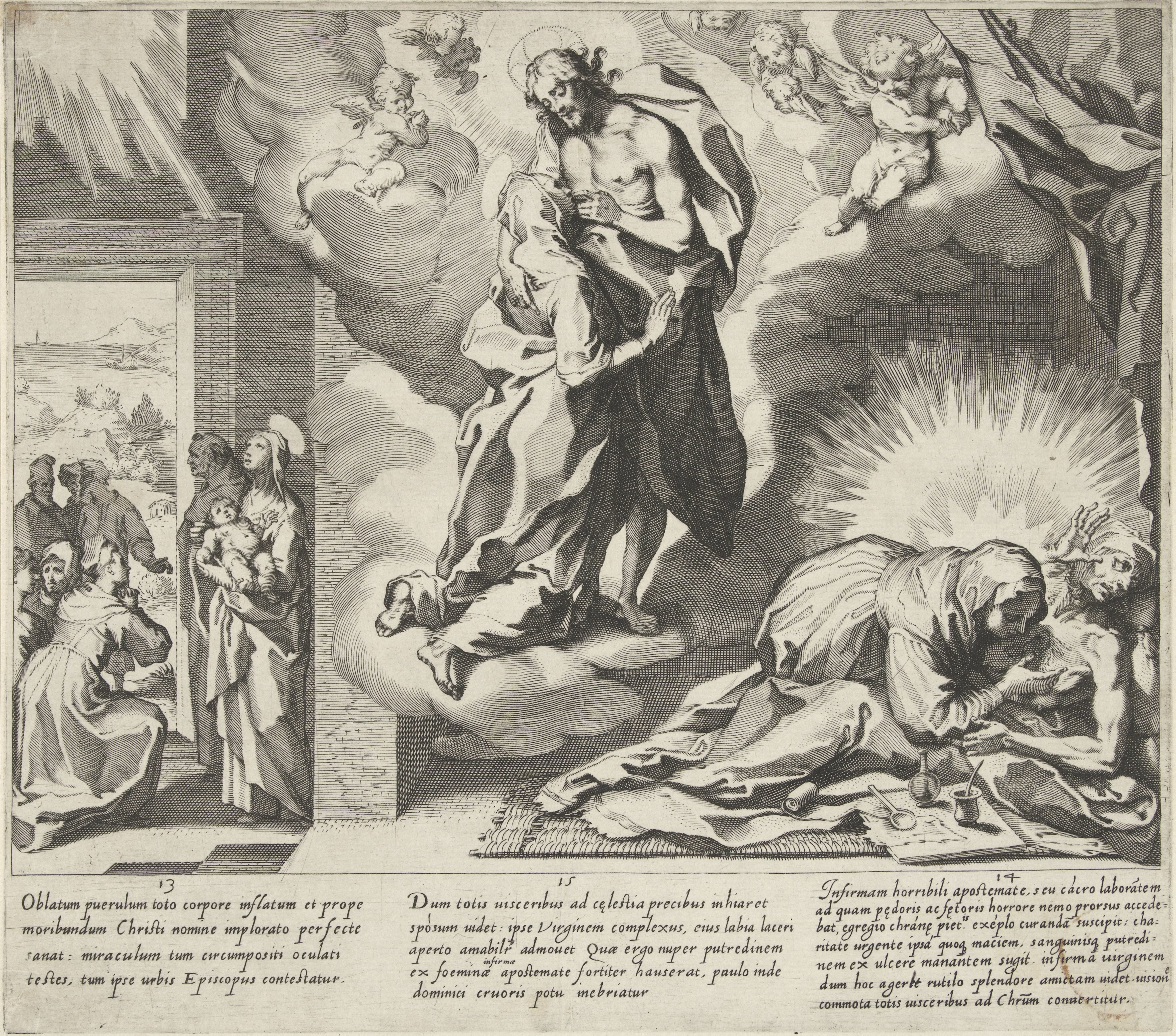 Catharina bidt voor genezing / Catharina kust de wonden van Christus / Catharina verzorgt een zieke