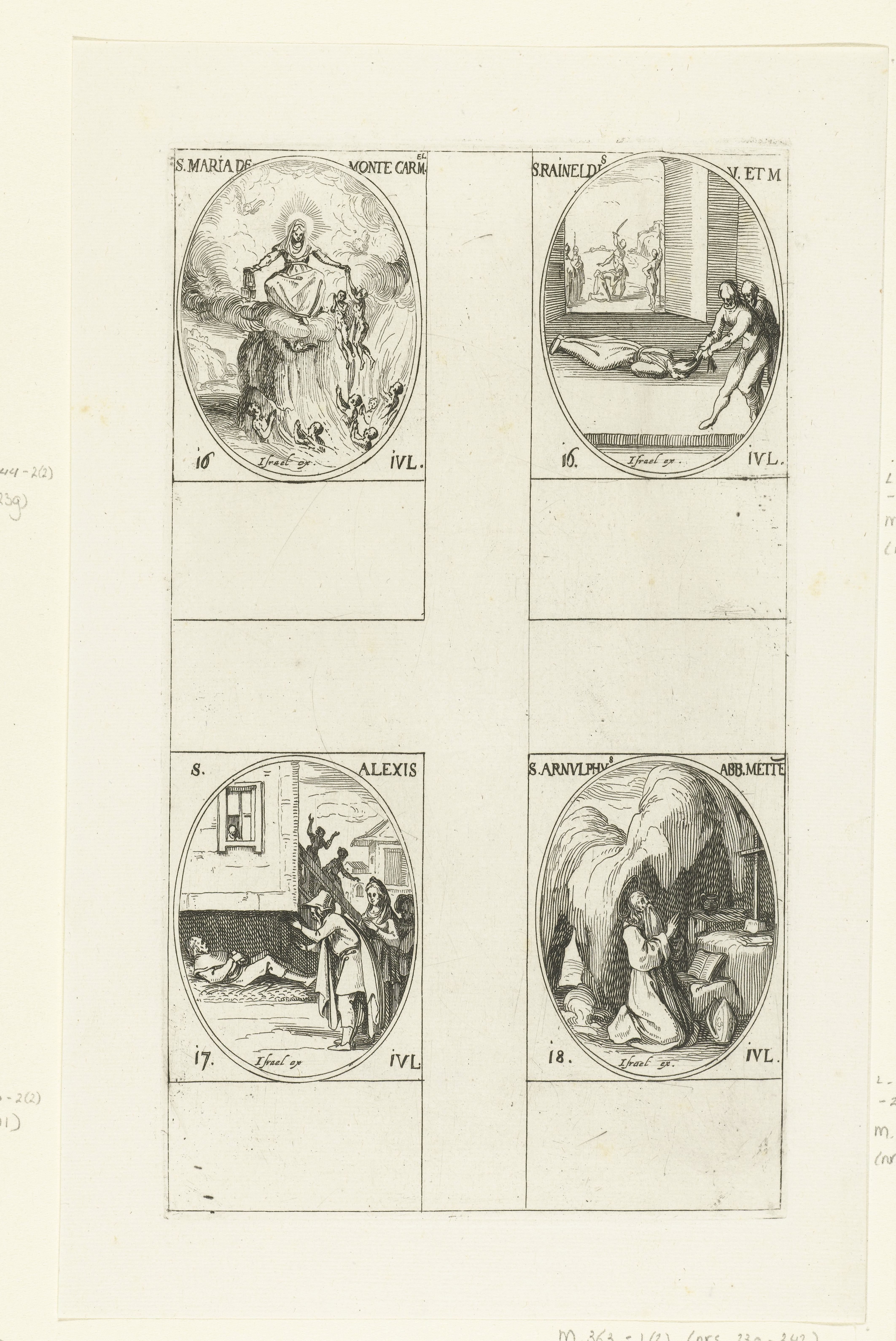 Maria van de berg Karmel, Heilige Reinhildis van Kontich, Heilige Alexius van Edessa, Heilige Arnoldus van Metz (16-18 juli)