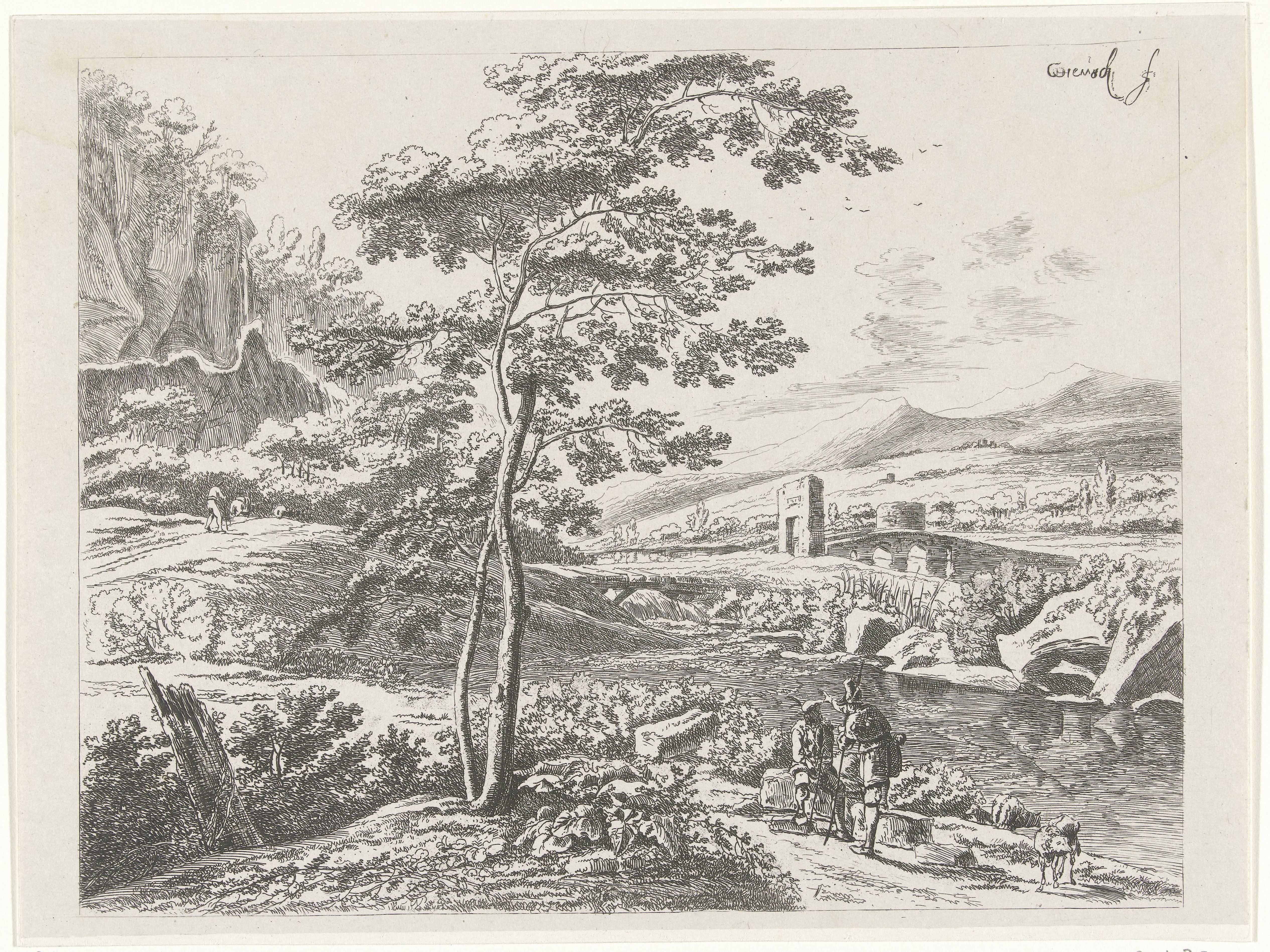 Landschap met een pelgrim en een herder