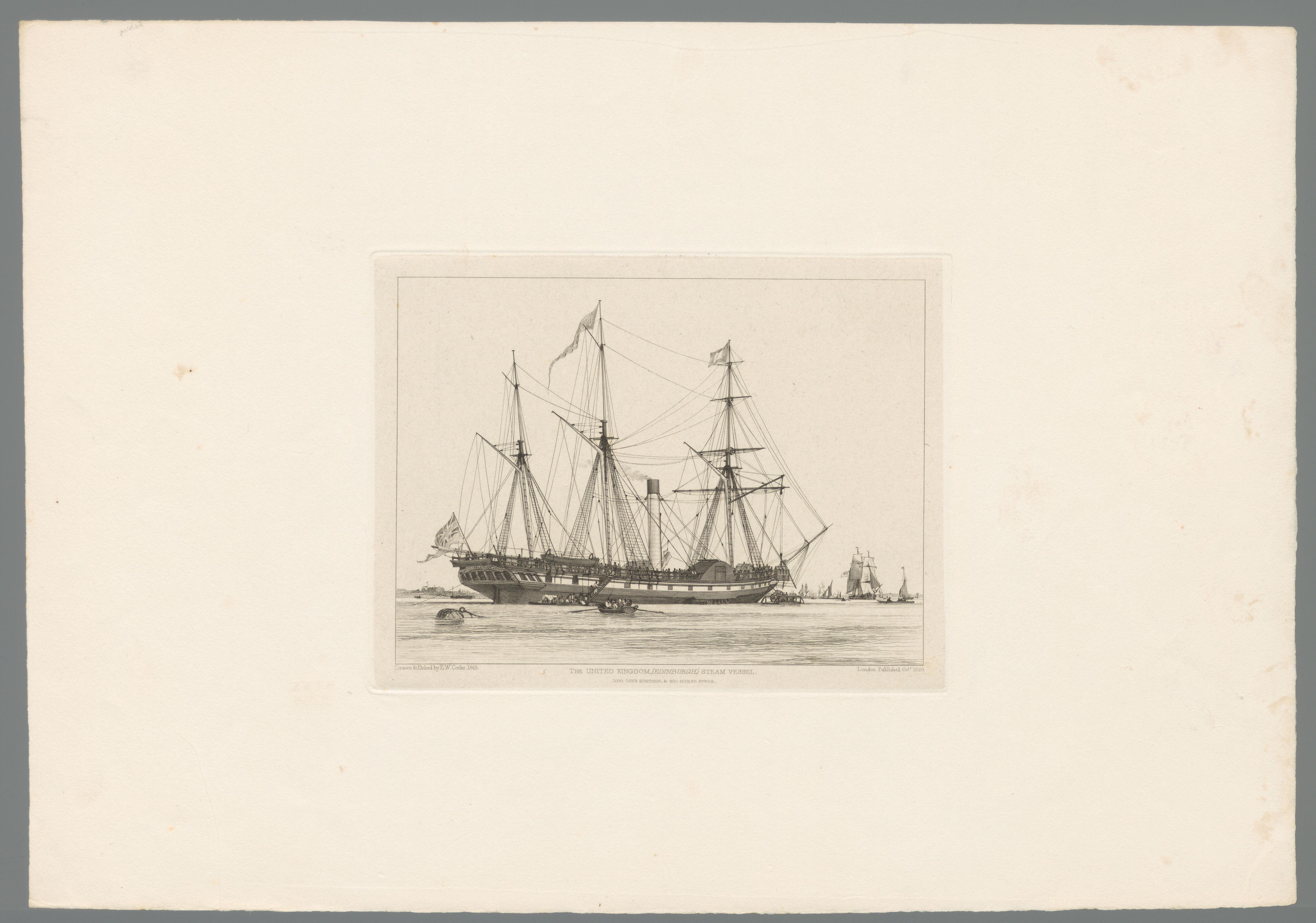 Mensen gaan aan boord bij een groot stoomschip voor Greenwich