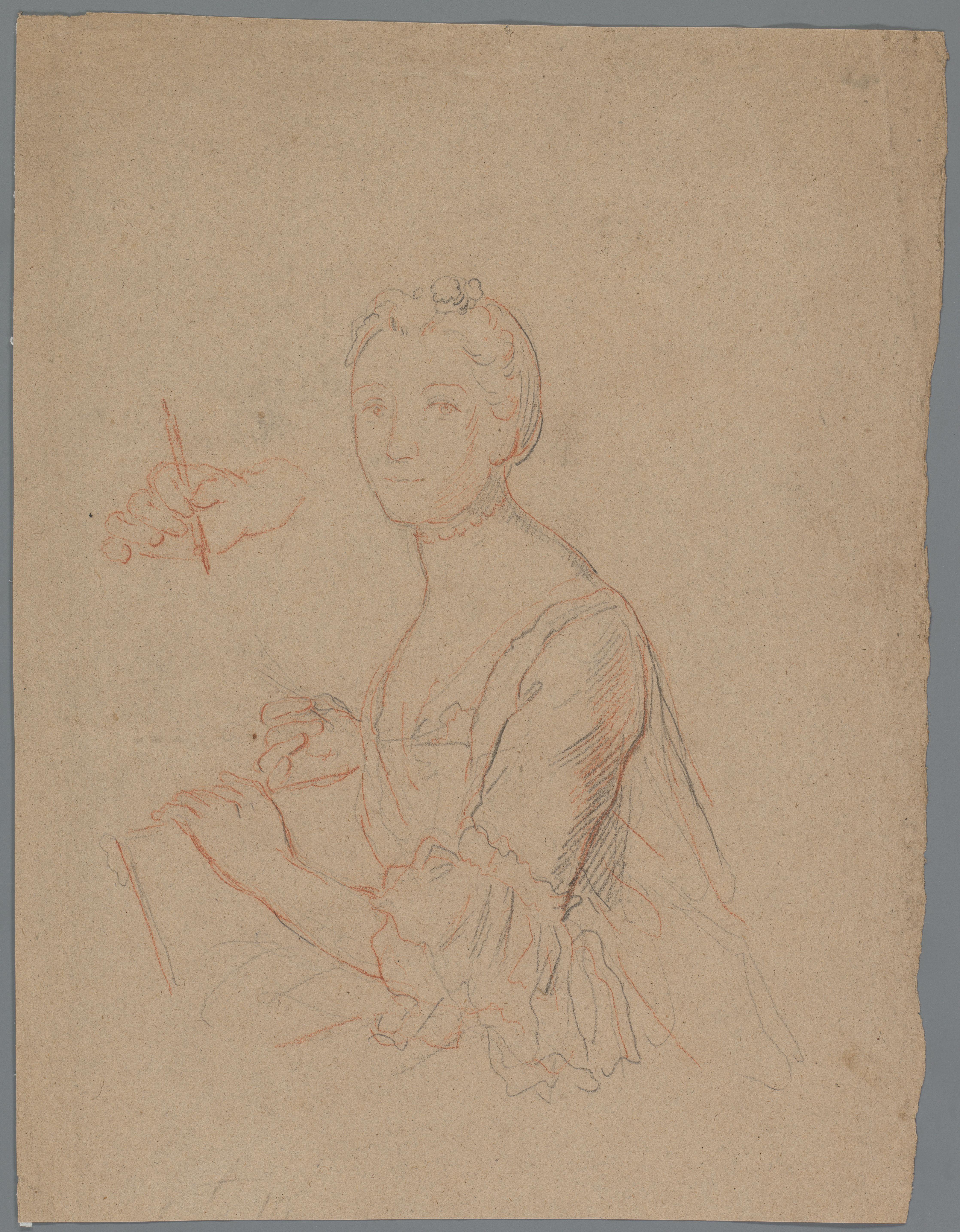 Portret van een dame met papier en stift