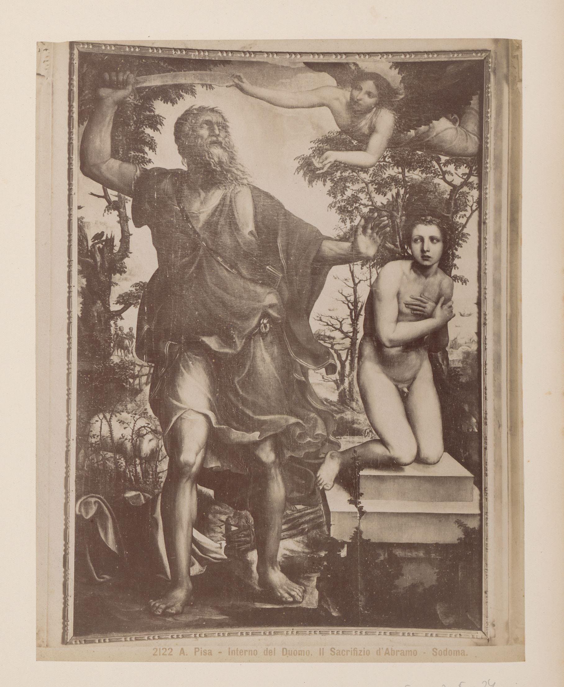 Fotoreproductie van het schilderij Het offer van Abraham door Il Sodoma in de Dom te Pisa, Italië