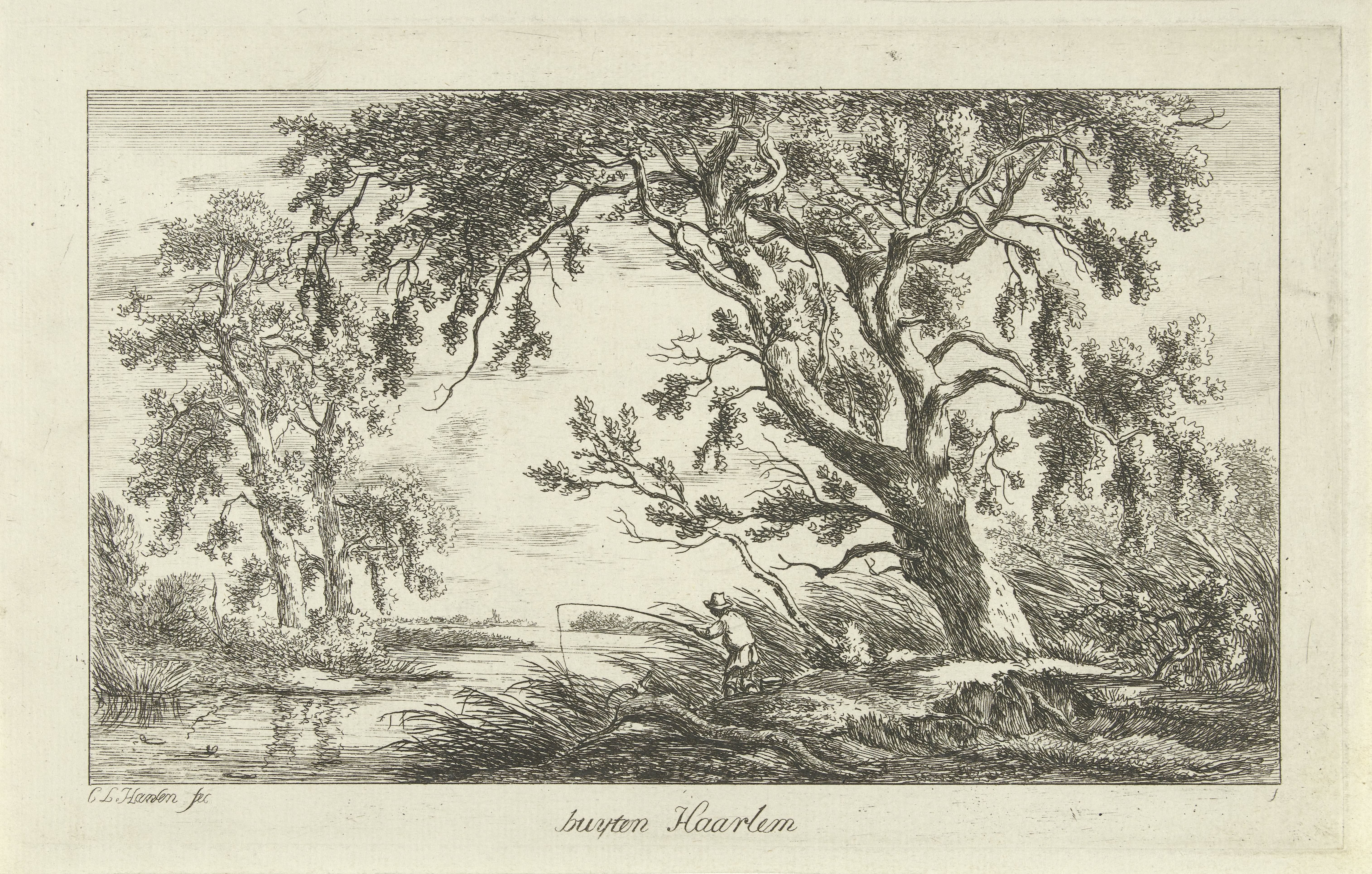 Visser in een rivierlandschap