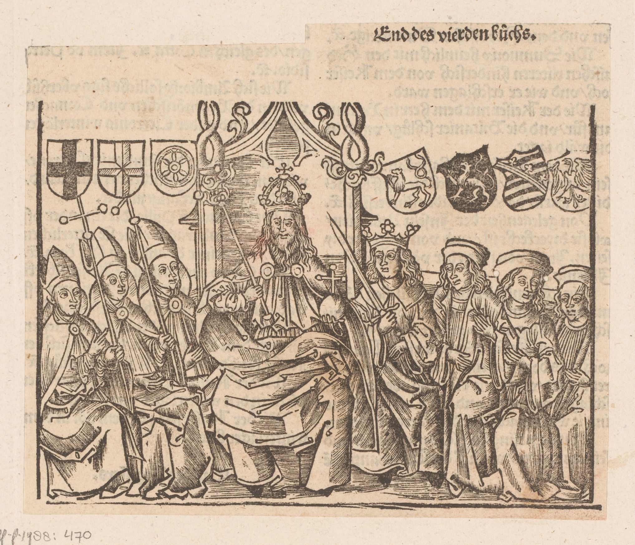 Julius Caesar gezeten op troon omringd door geestelijke en wereldlijke vorsten