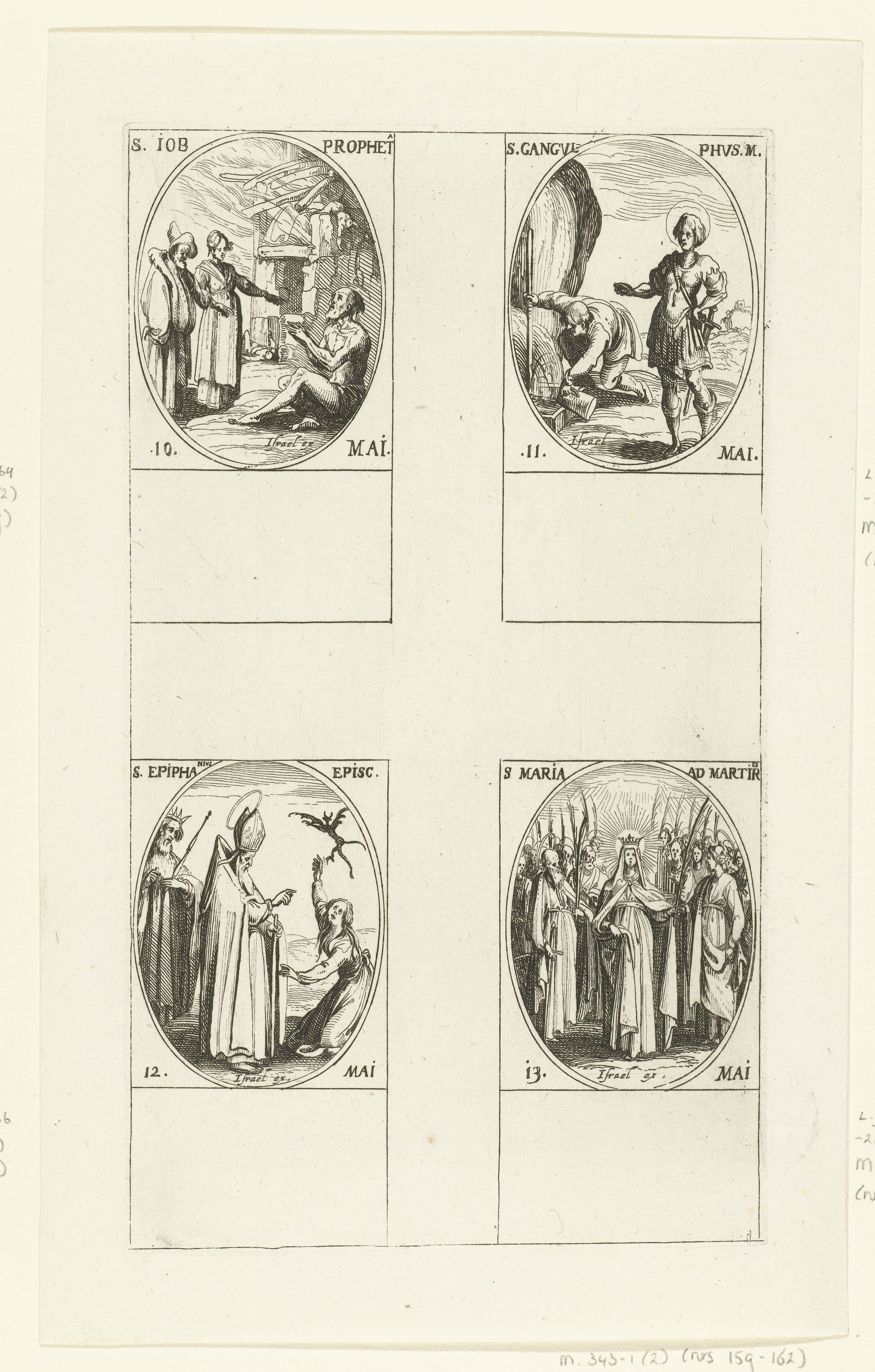 Heilige Job, Heilige Gangulphus van Varennes, Heilige Epiphanius van Salamis, Maria te midden van de martelaren (Maria-ter-Martelaren) (10-13 mei)