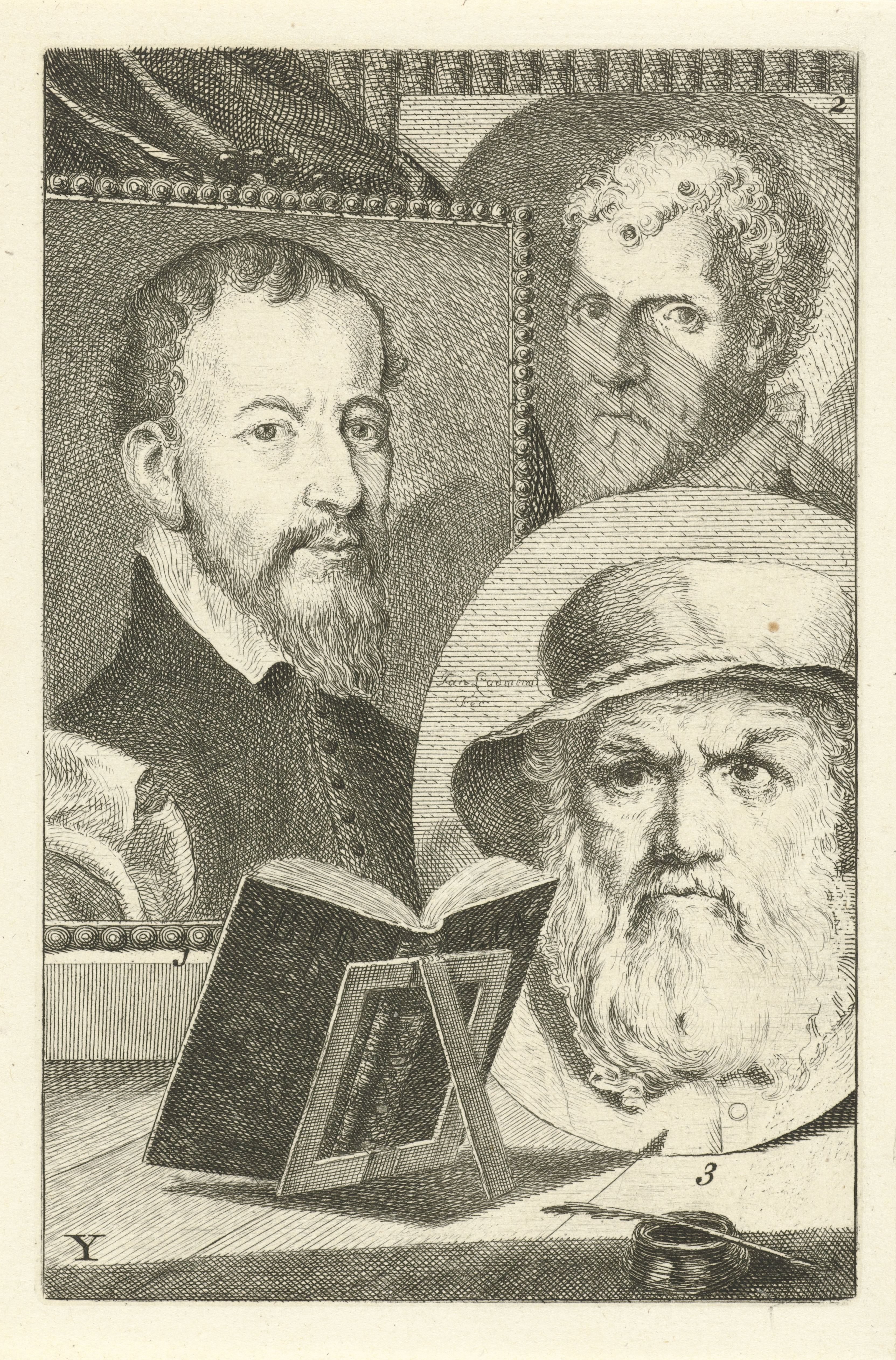 Portretten van Josse van Liere, Cornelis Cort en Dirck Volckertsz. Coornhert