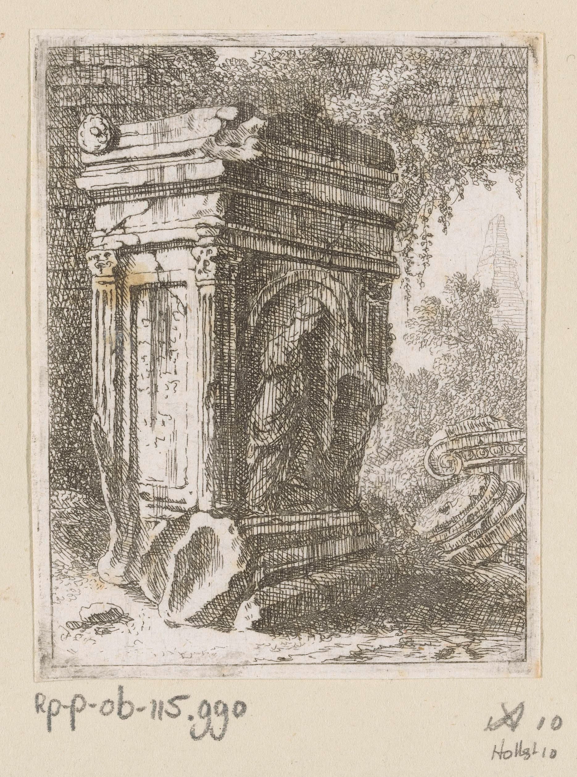 Vervallen monument met vrouwenfiguur