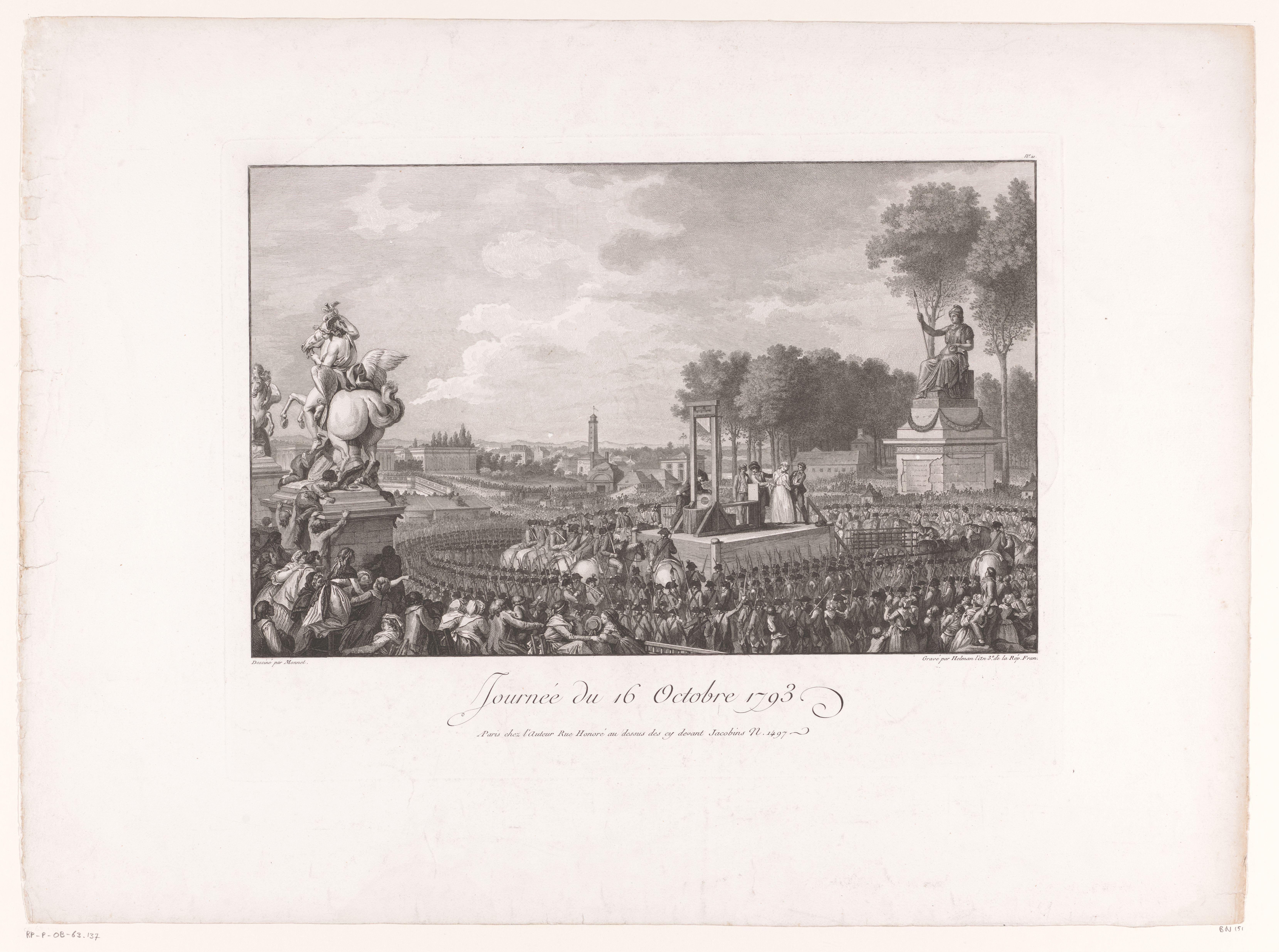 Terechtstelling van Marie Antoinette op het Place de la Révolution te Parijs