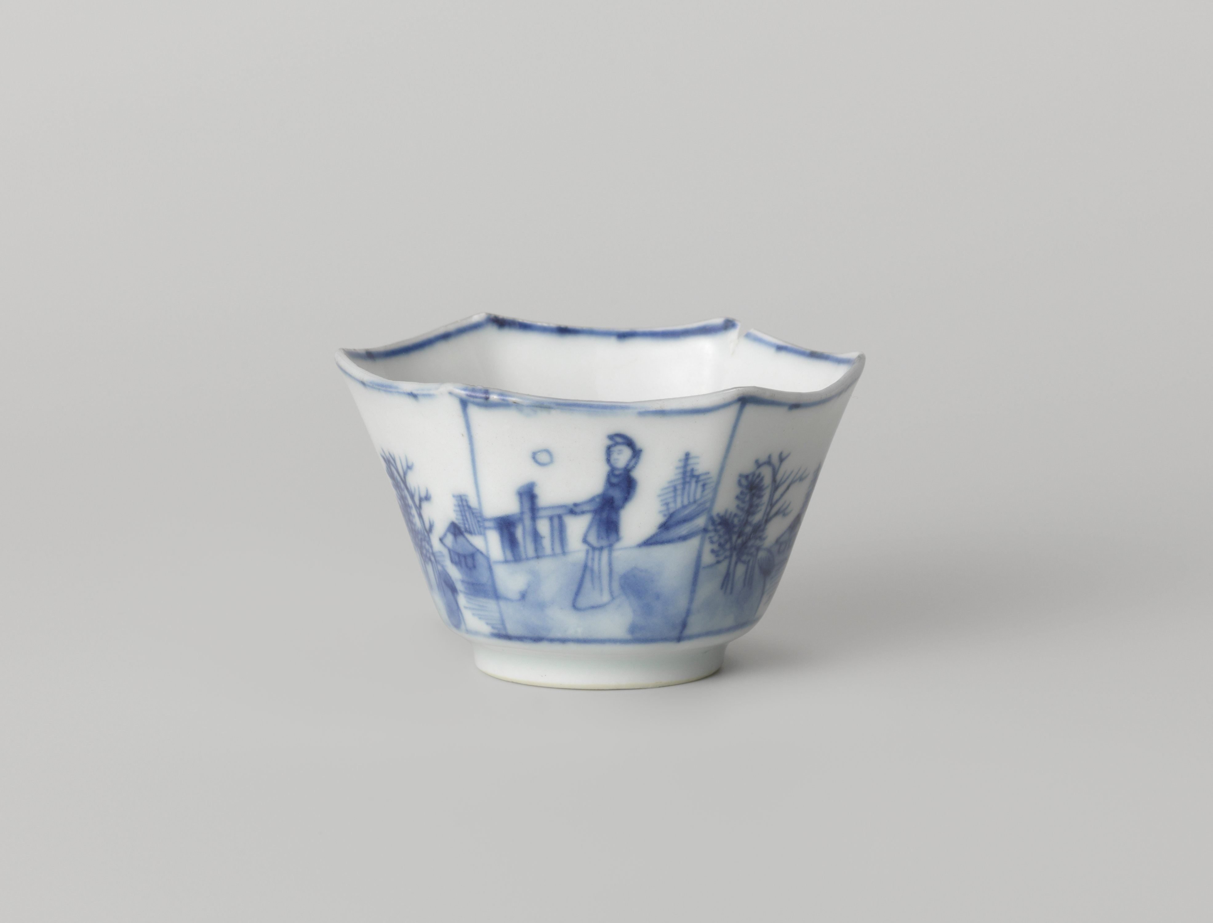 Hexagonal cup with landscapes and figures