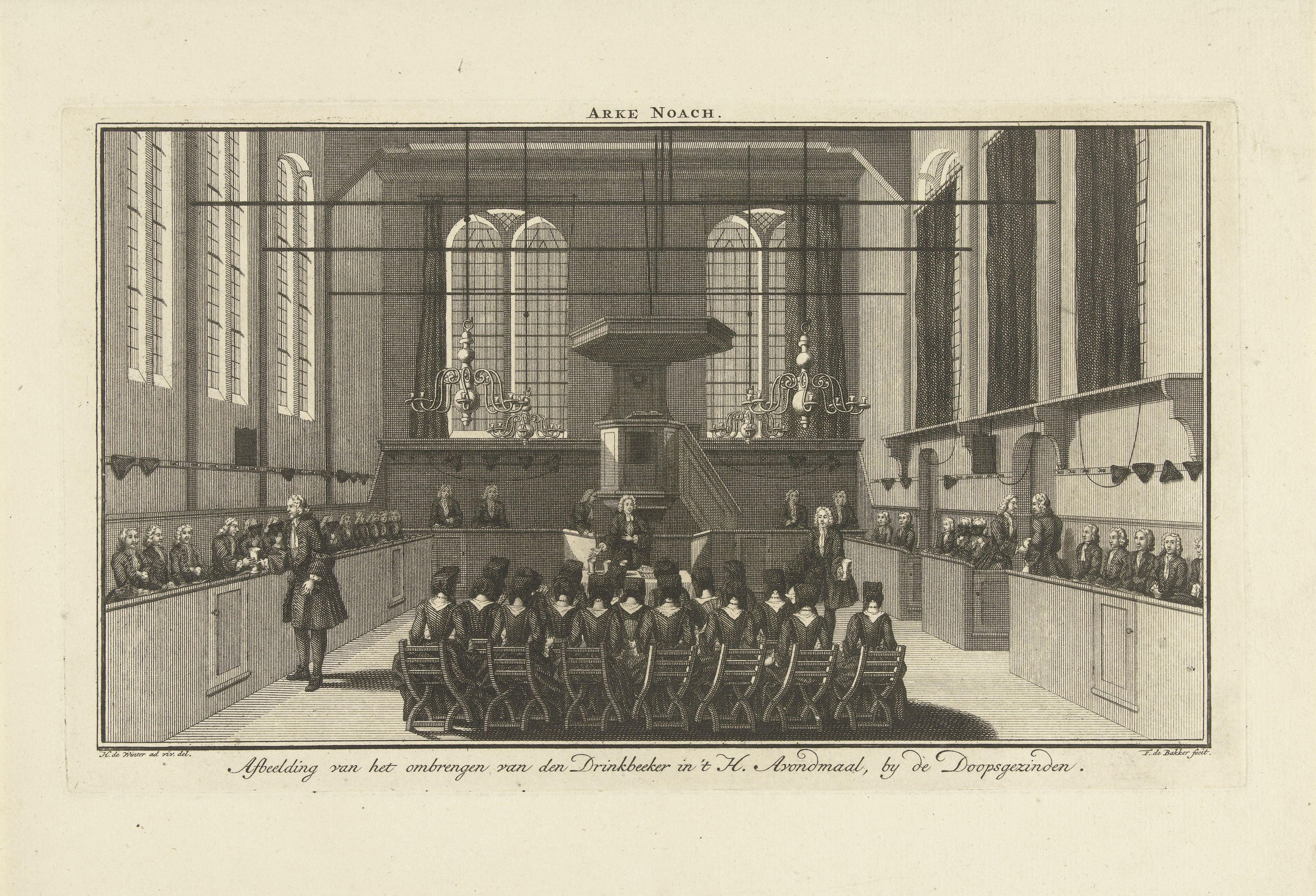 Rondgaan van de drinkbeker tijdens het Heilig Avondmaal in de Doopsgezinde Kerk De Arke Noach te Amsterdam