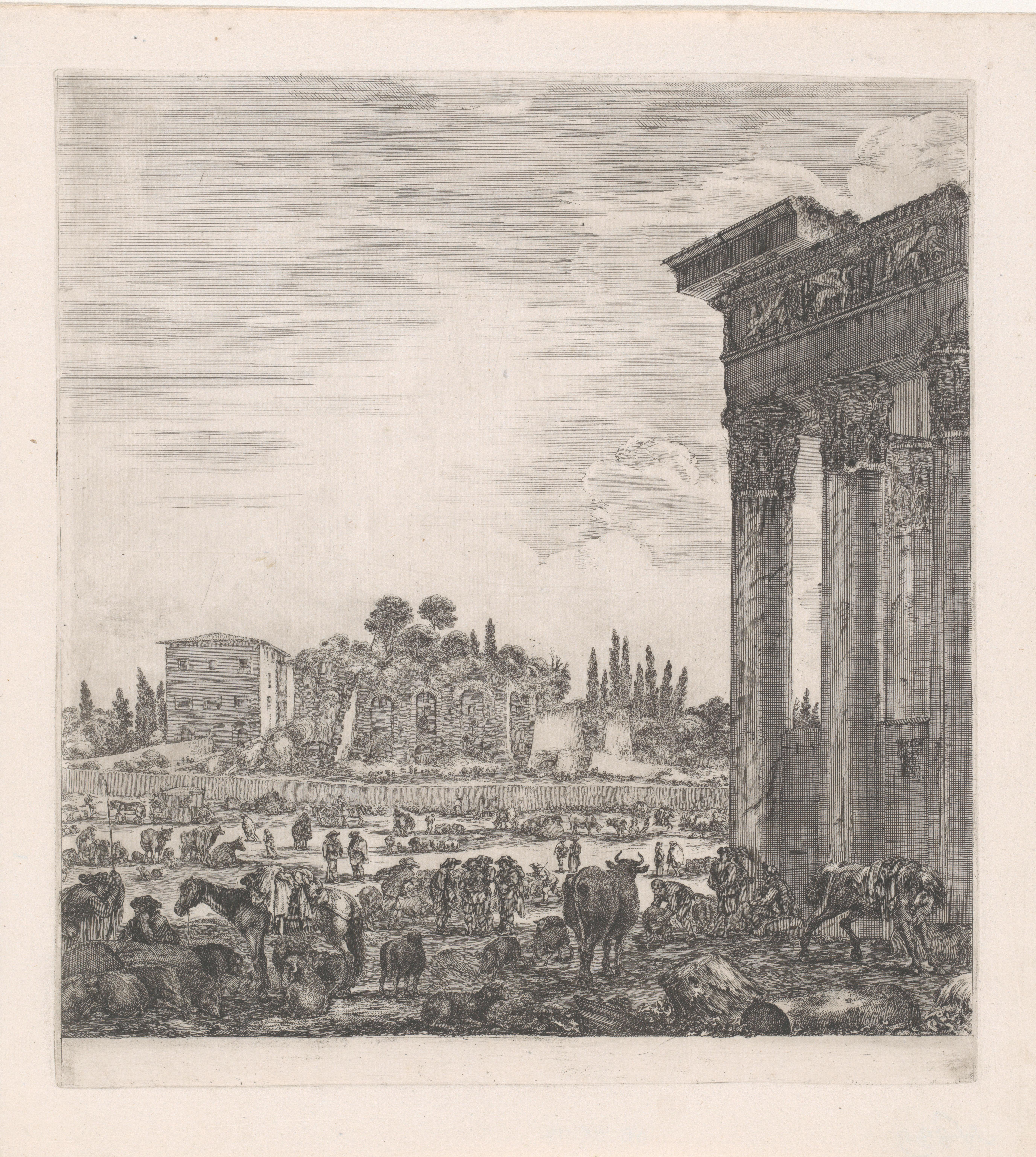 Zicht op het Forum Romanum vanaf de Tempel van Antoninus en Faustina