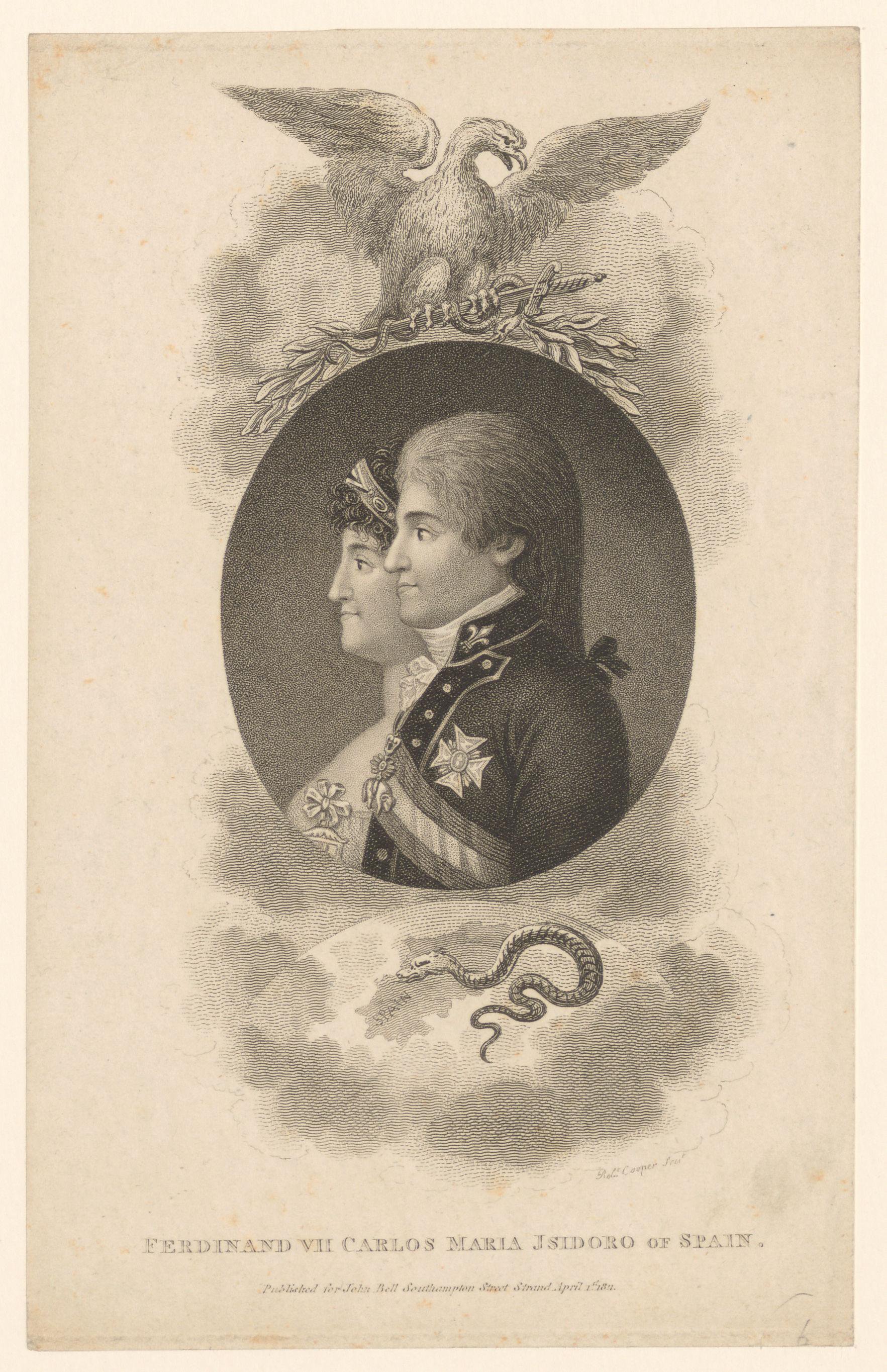 Portret van Ferdinand VII van Spanje en zijn zus Charlotte Joachime van Bourbon in profiel