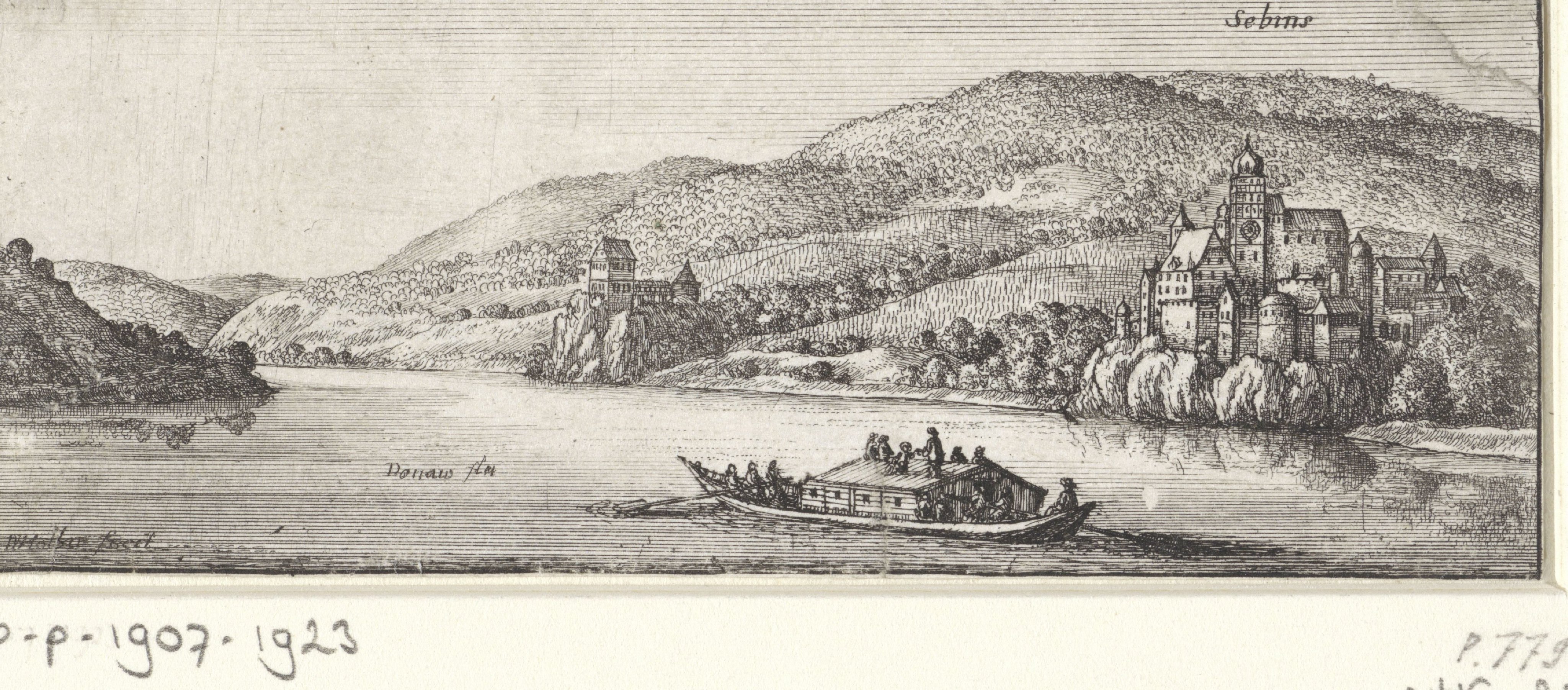Landschap met gezicht op Sebins aan de Donau