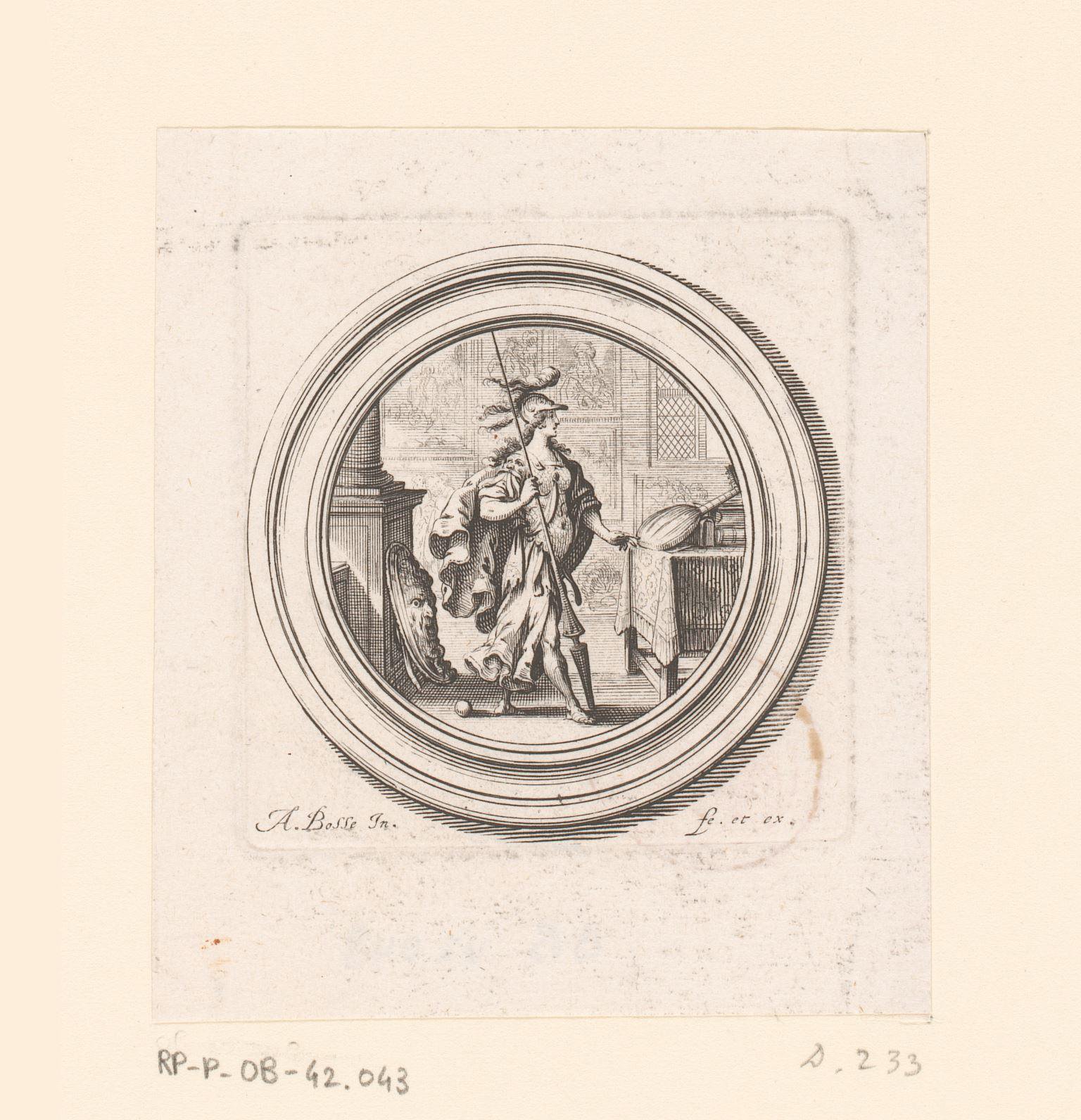 Pallas Athena naast een tafel in een interieur