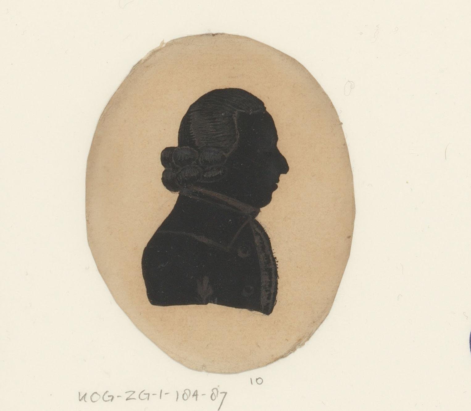 Silhouetportret van een onbekende man met pruik