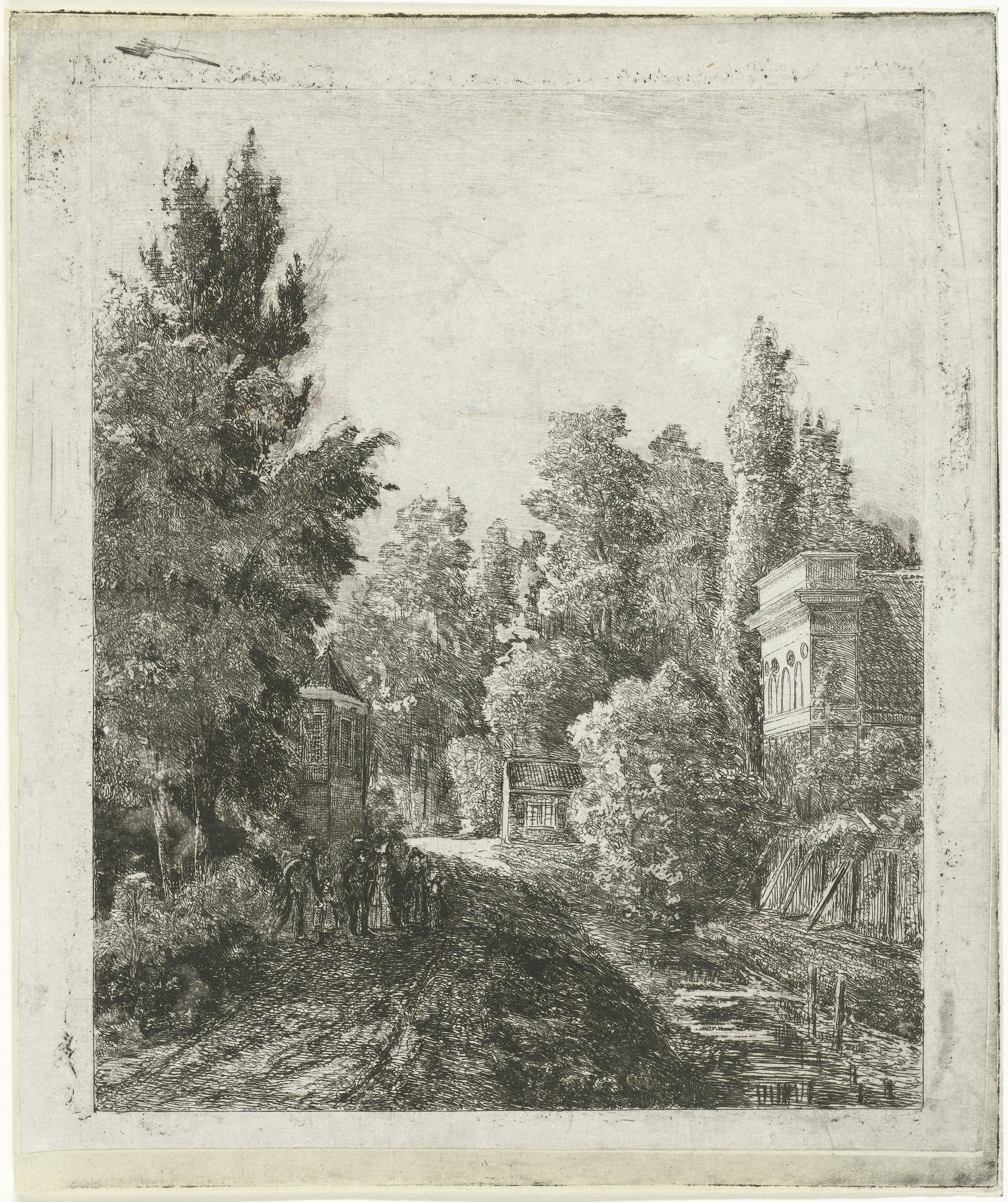 Dorpsstraat met een wandelend gezelschap