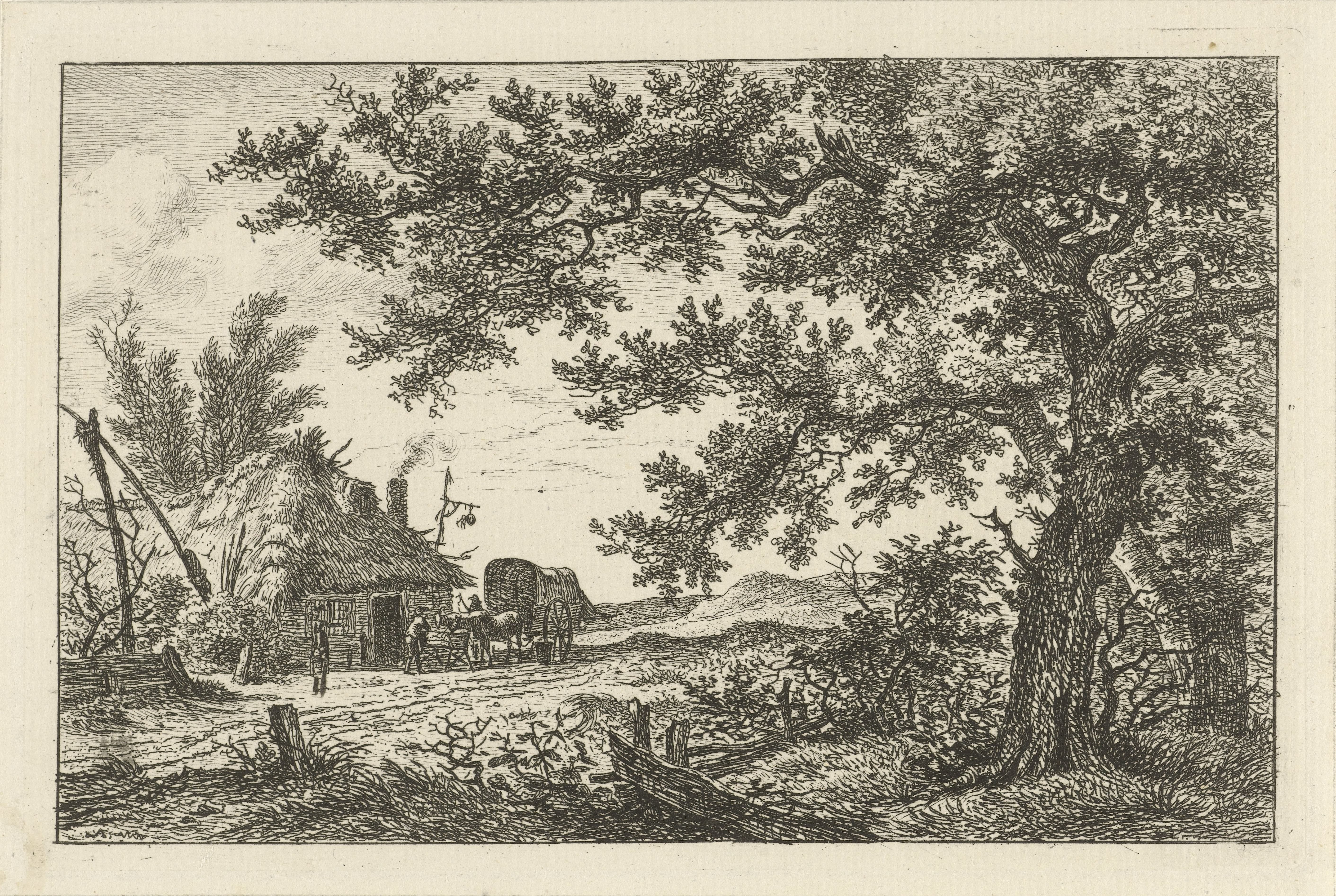 Huifkar bij boerderij