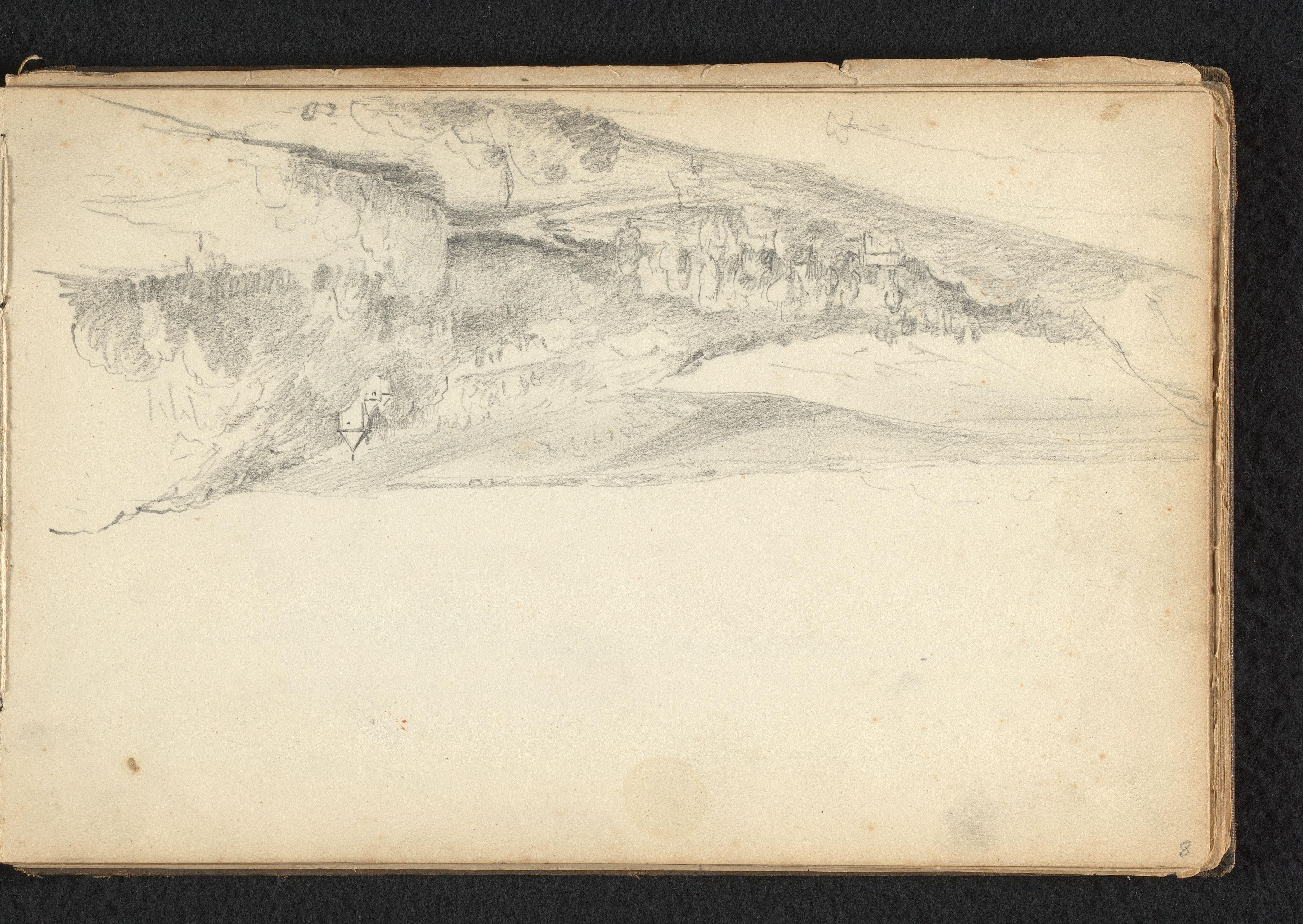 Heuvelig landschap met gebouw