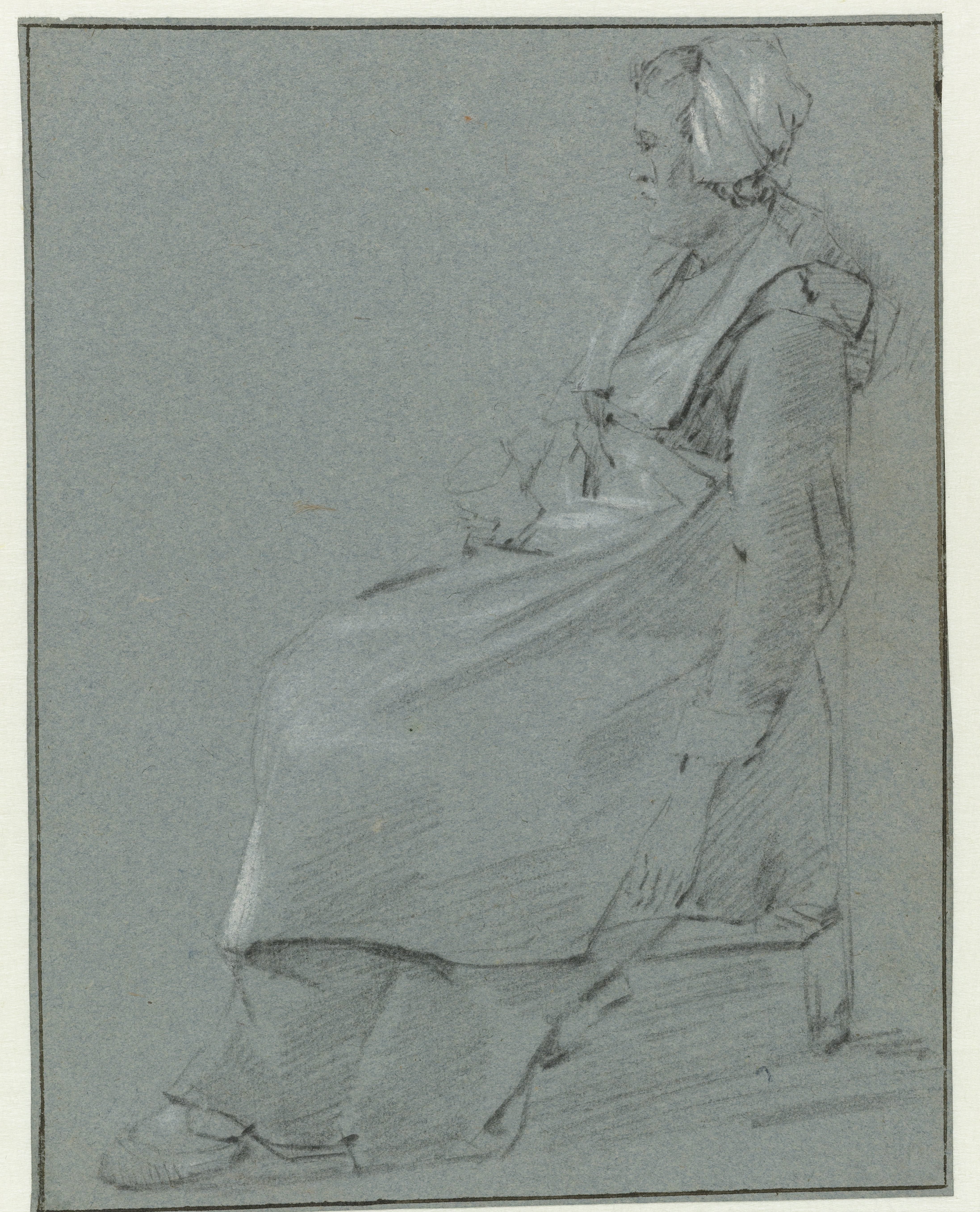 Seated Woman, in Profile to the Left, Wearing a Little Cap and Holding a Glass in her Right Hand