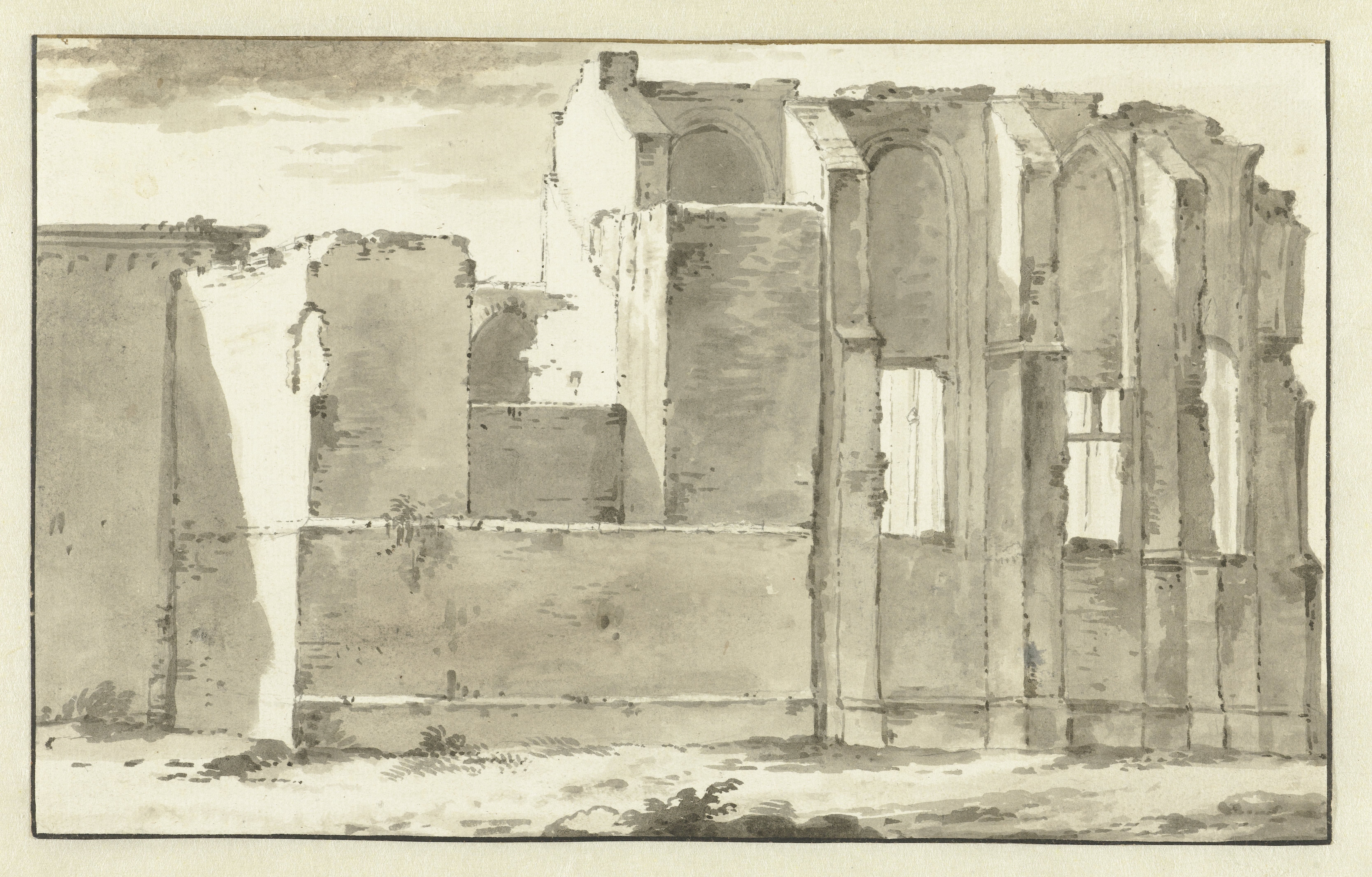 Gezicht op de bouwvallen van het koor van de Grote Kerk te Zandvoort