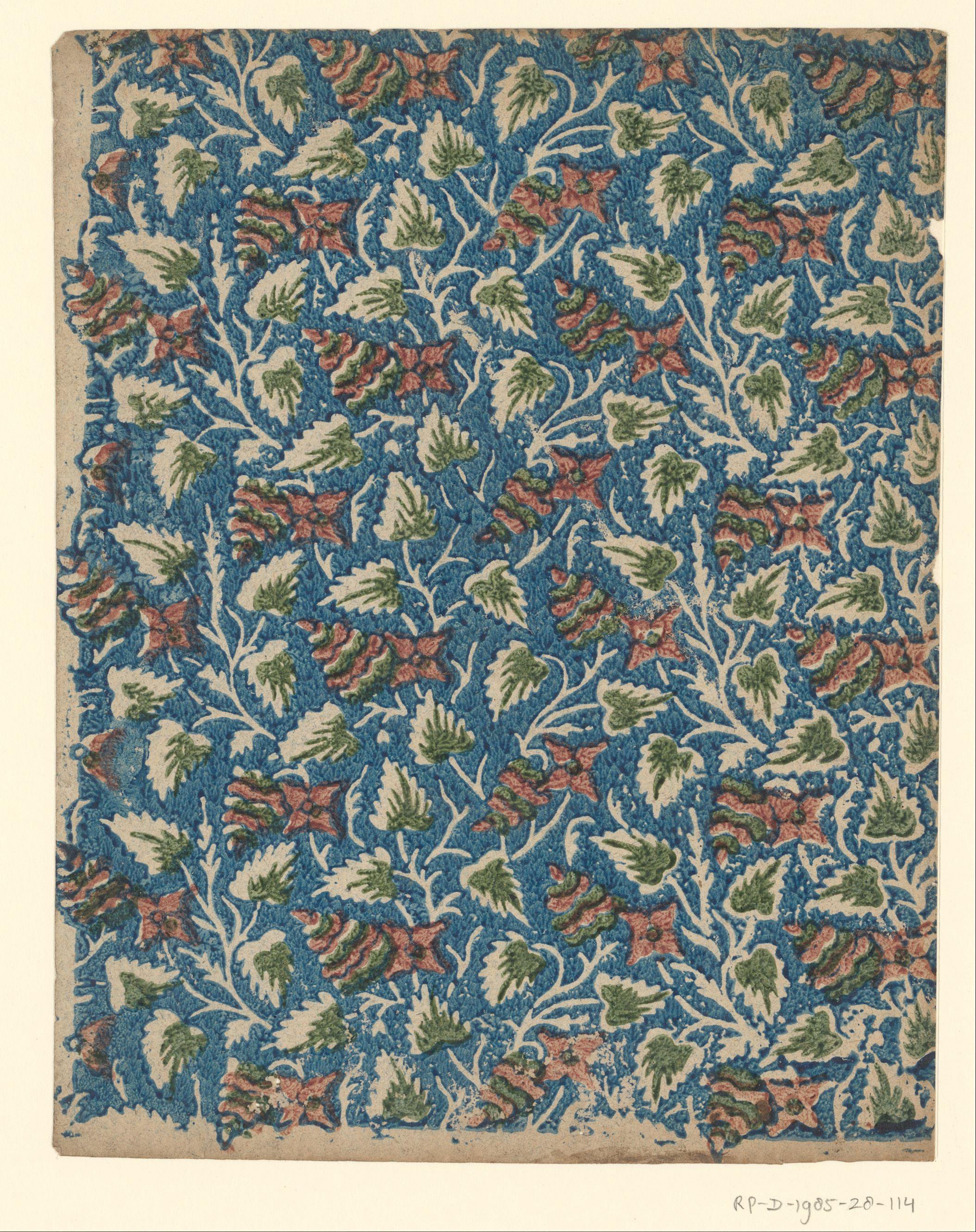 Blad met strooipatroon van uitgespaarde takken en bloemen
